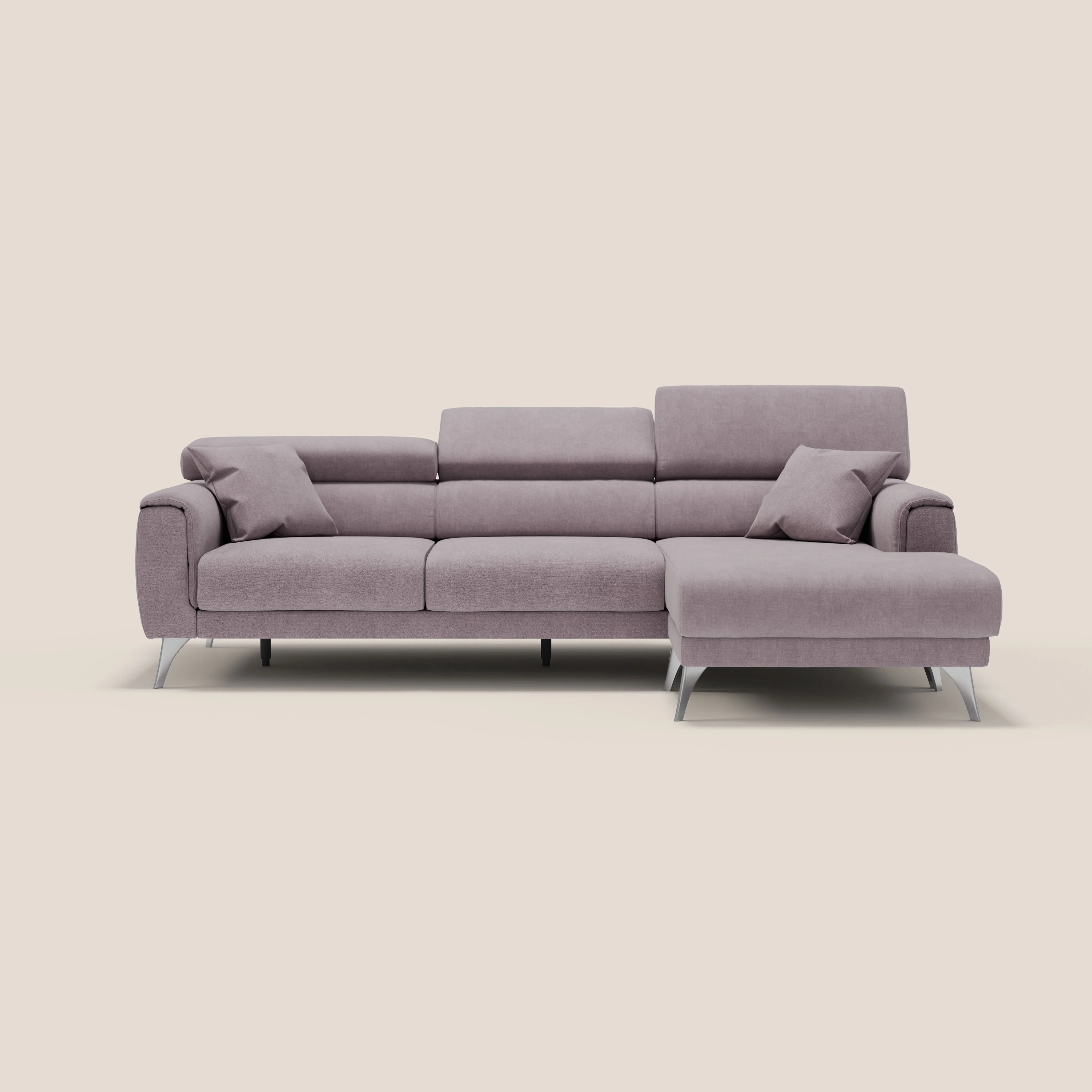 Caravaggio Canapé d'angle avec assises coulissantes en tissu doux imperméable T02 rose