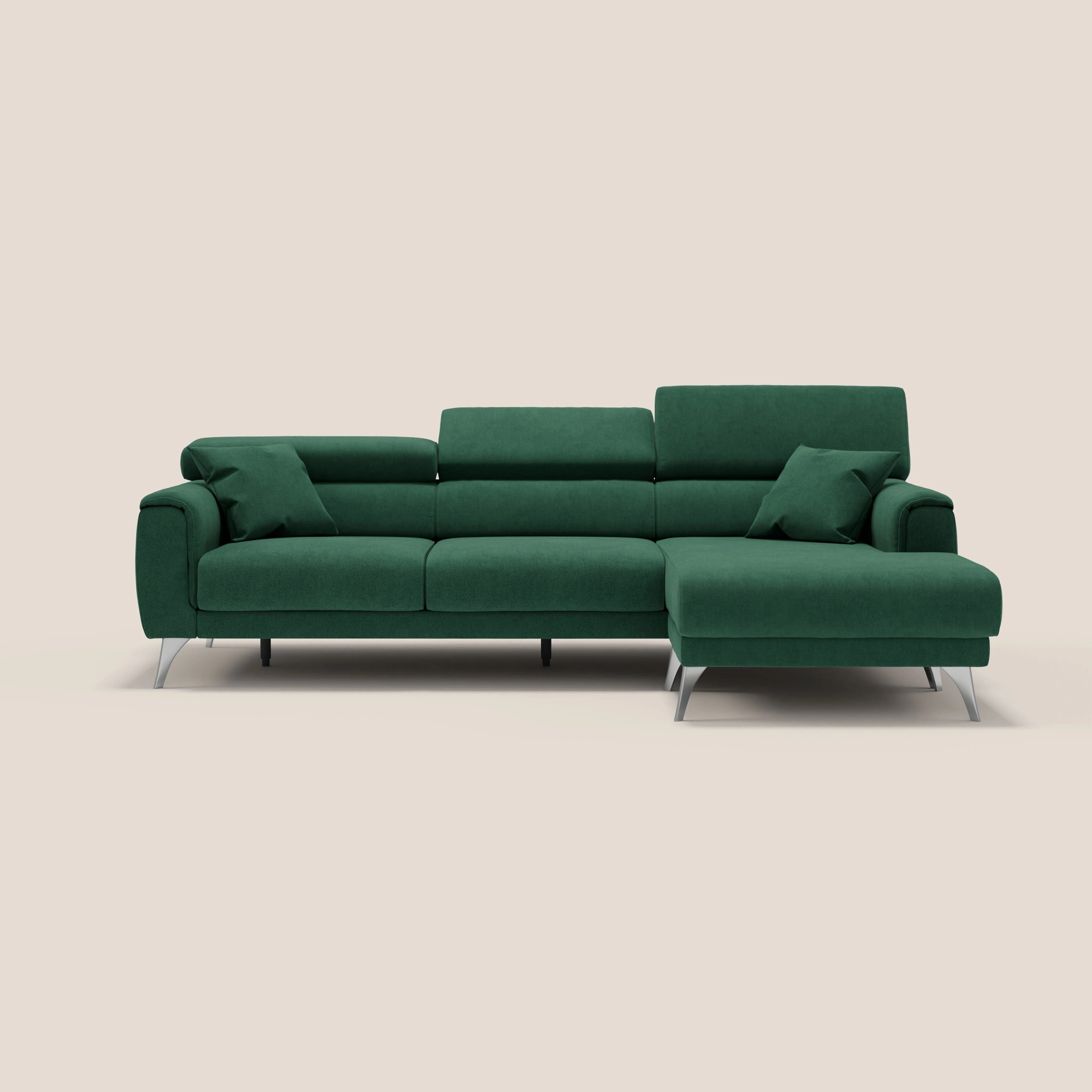 Caravaggio Canapé d'angle avec assises coulissantes en tissu doux imperméable T02 vert