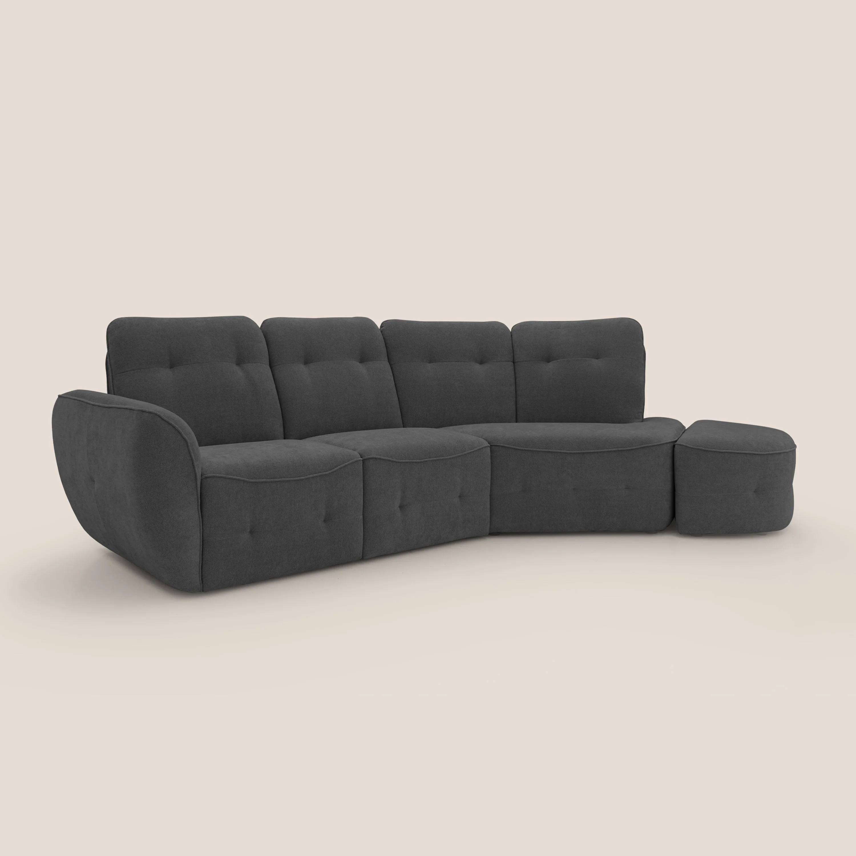 Cerbero canapé d'angle avec pouf terminal en bouclette douce imperméable T07 anthracite - Image 2