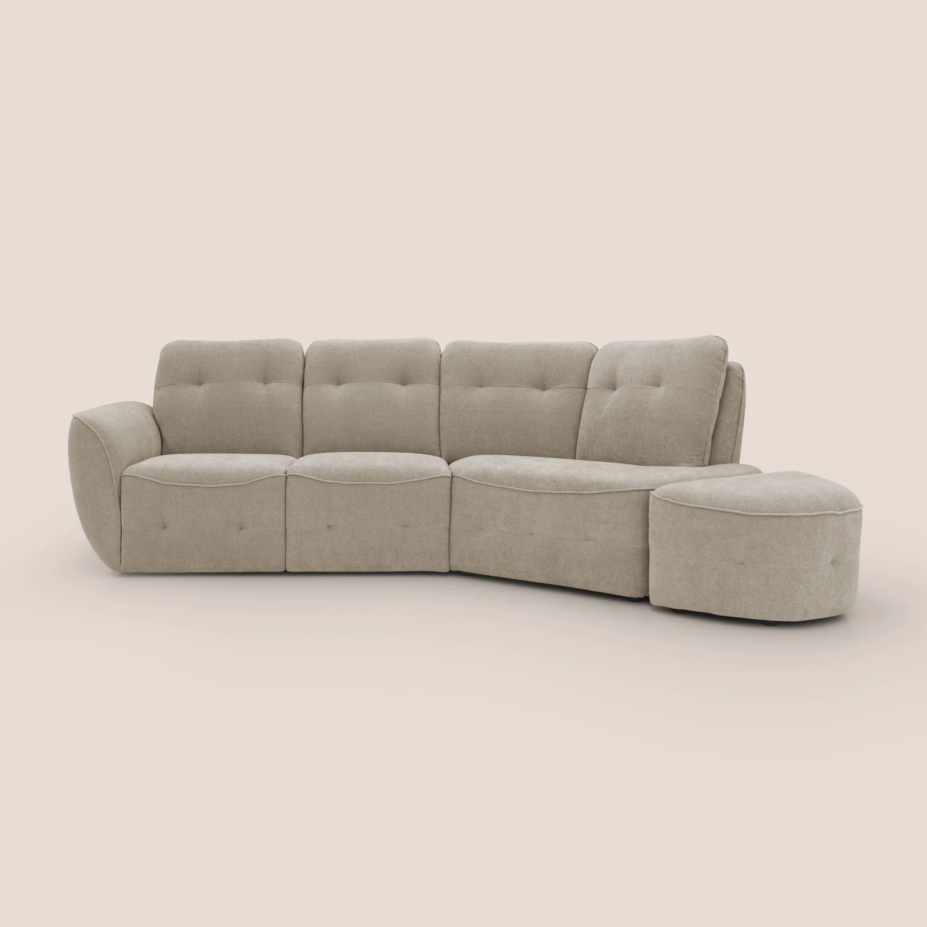 Cerbero canapé d'angle avec pouf terminal en bouclette douce imperméable T07 beige