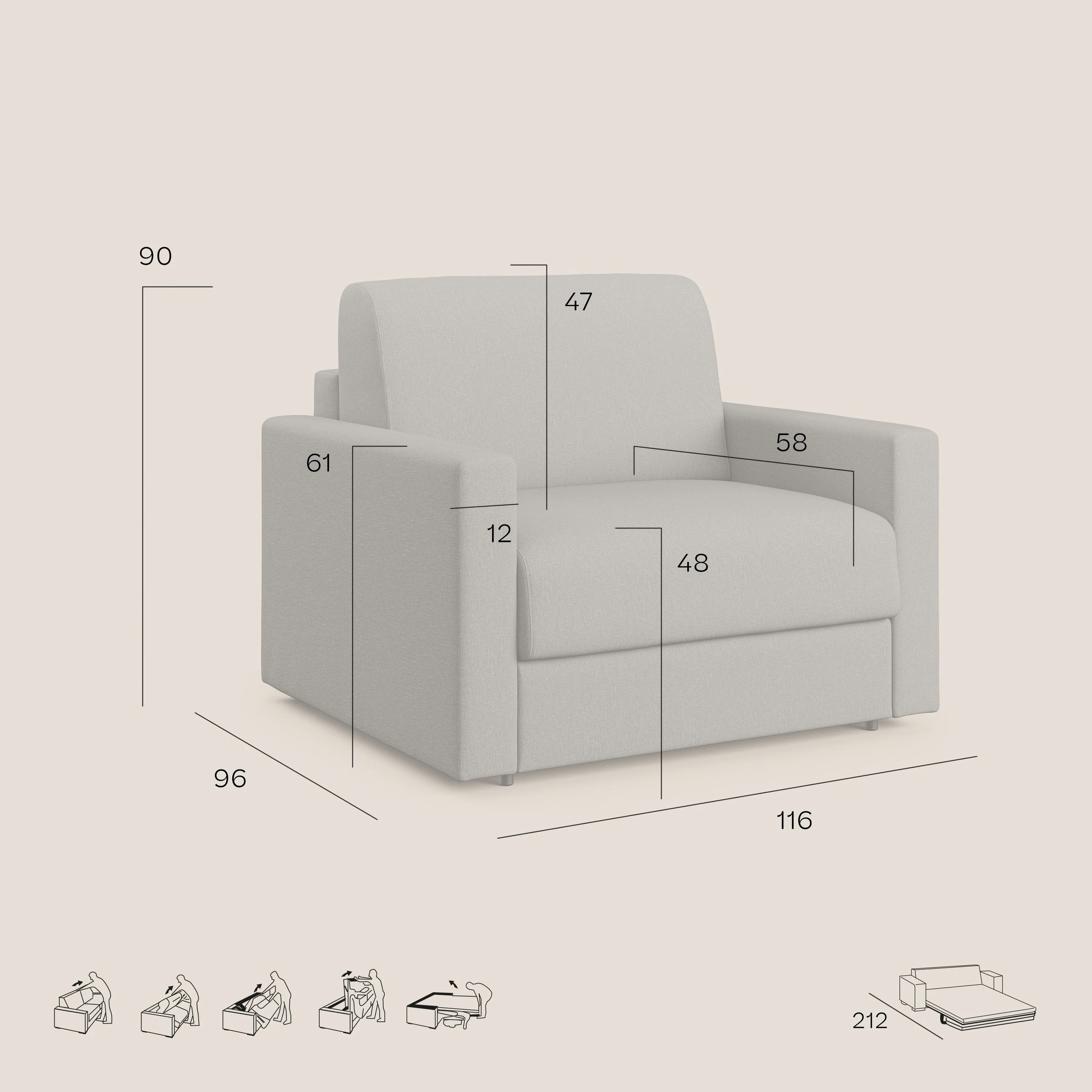 Chris Fauteuil convertible en tissu imperméable T13 beige - Image 9