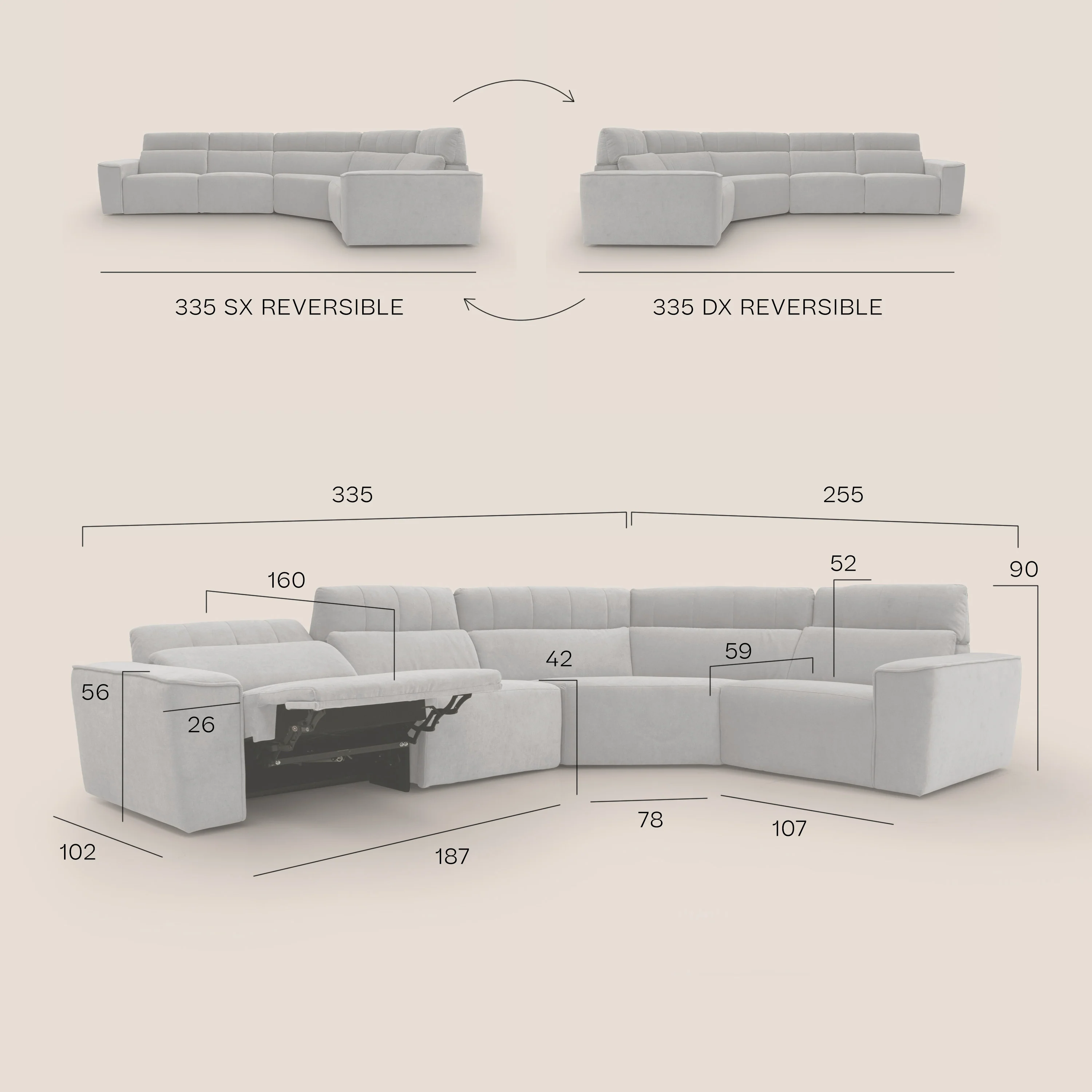 Clark canapé modulable d'angle REVERSIBLE avec option relax électrique en tissu détachable imperméable T17 noir - Image 16