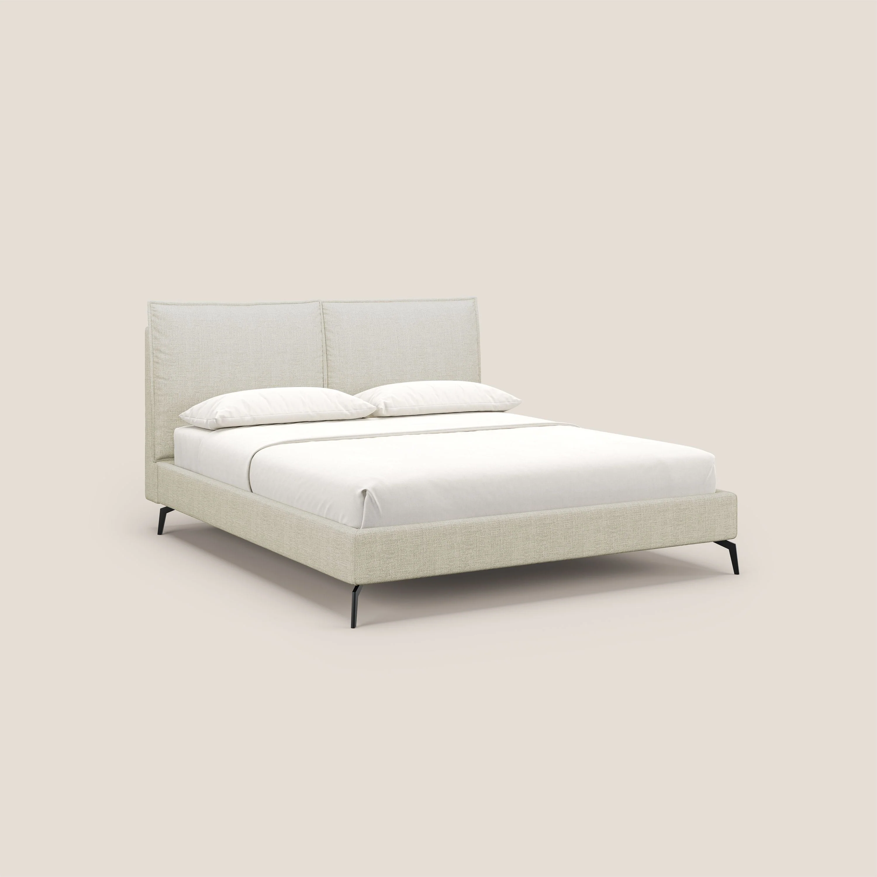 Cloe lit rembourré avec pieds en métal déhoussable en tissu imperméable T06 crème