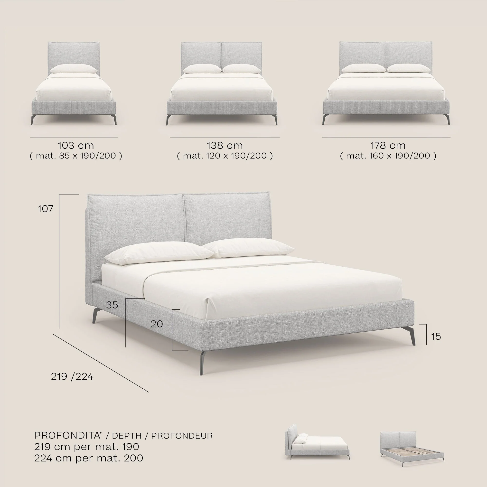 Cloe lit rembourré avec pieds en métal déhoussable en tissu imperméable T06 crème - Image 9