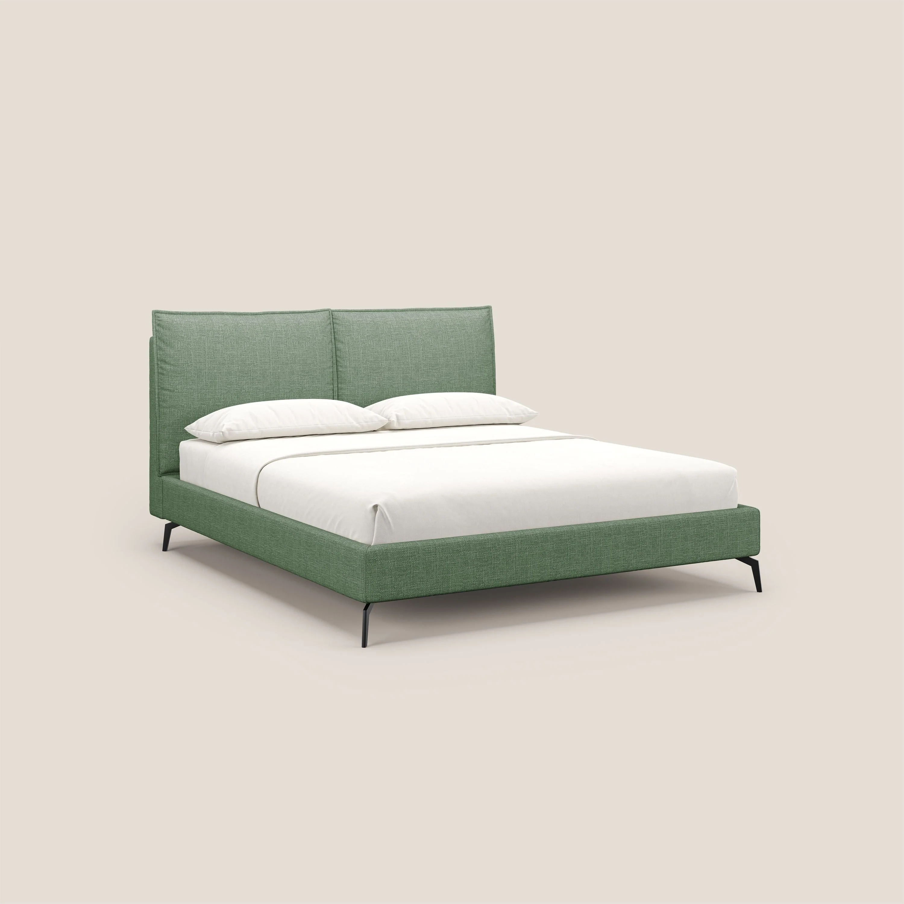 Cloe lit rembourré avec pieds en métal déhoussable en tissu imperméable T06 vert