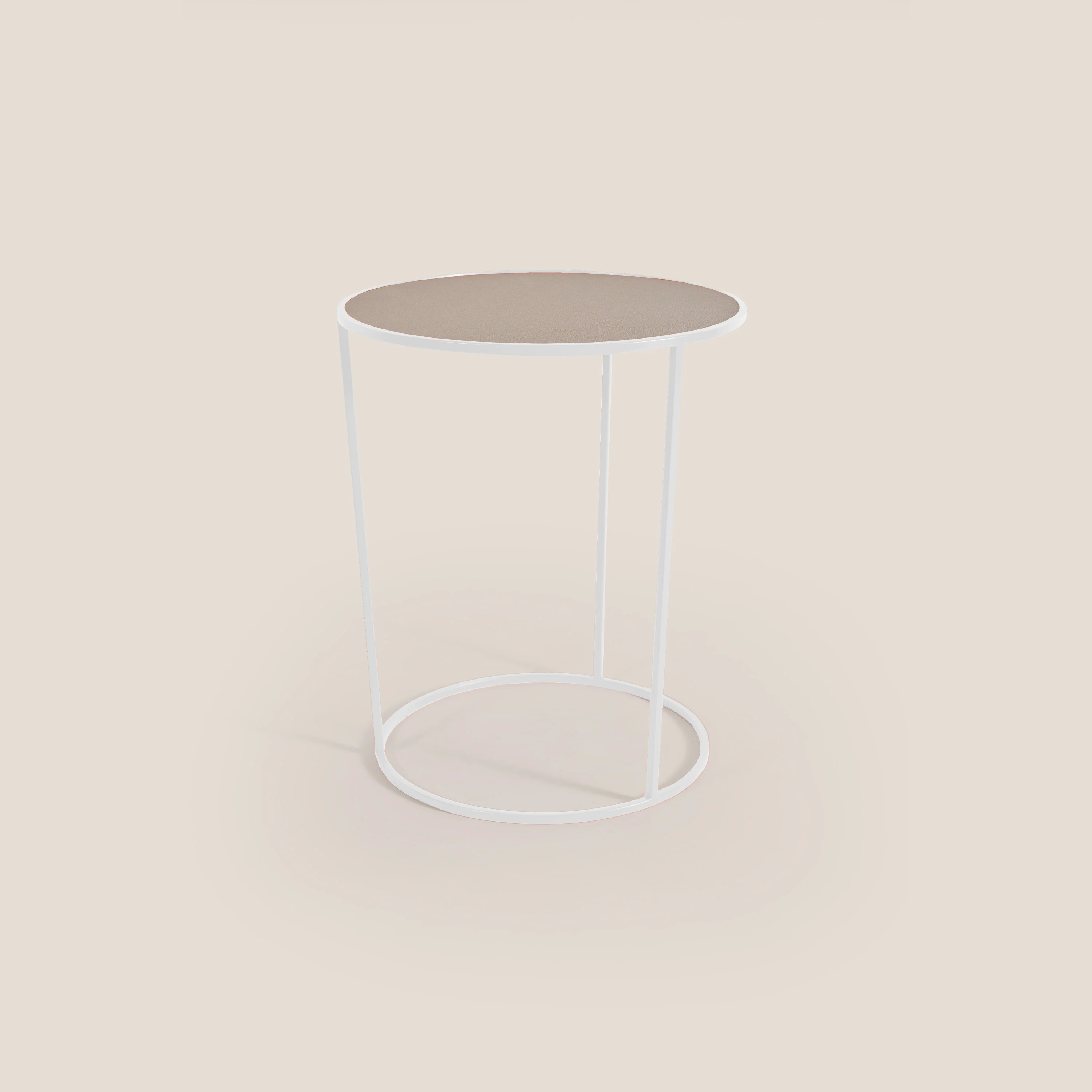 Costance Table basse ronde avec plateau en cuir fleur mélamine blanc