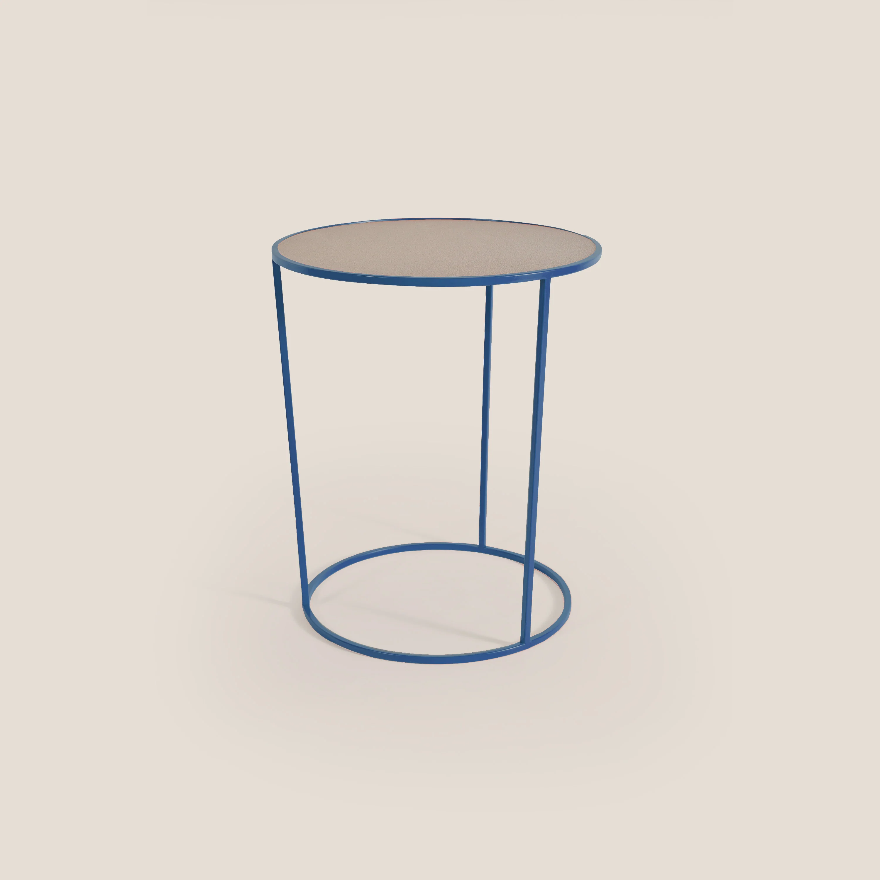 Costance Table basse ronde avec plateau en cuir fleur mélamine bleu canard