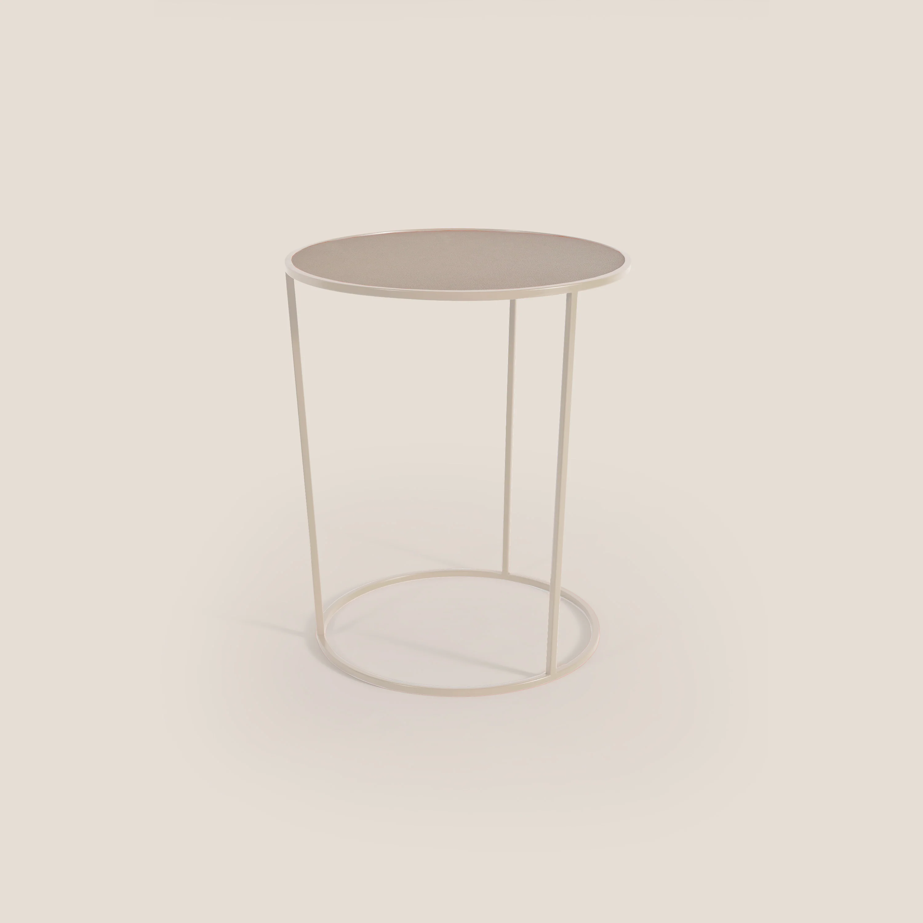 Costance Table basse ronde avec plateau en cuir fleur mélamine chanvre