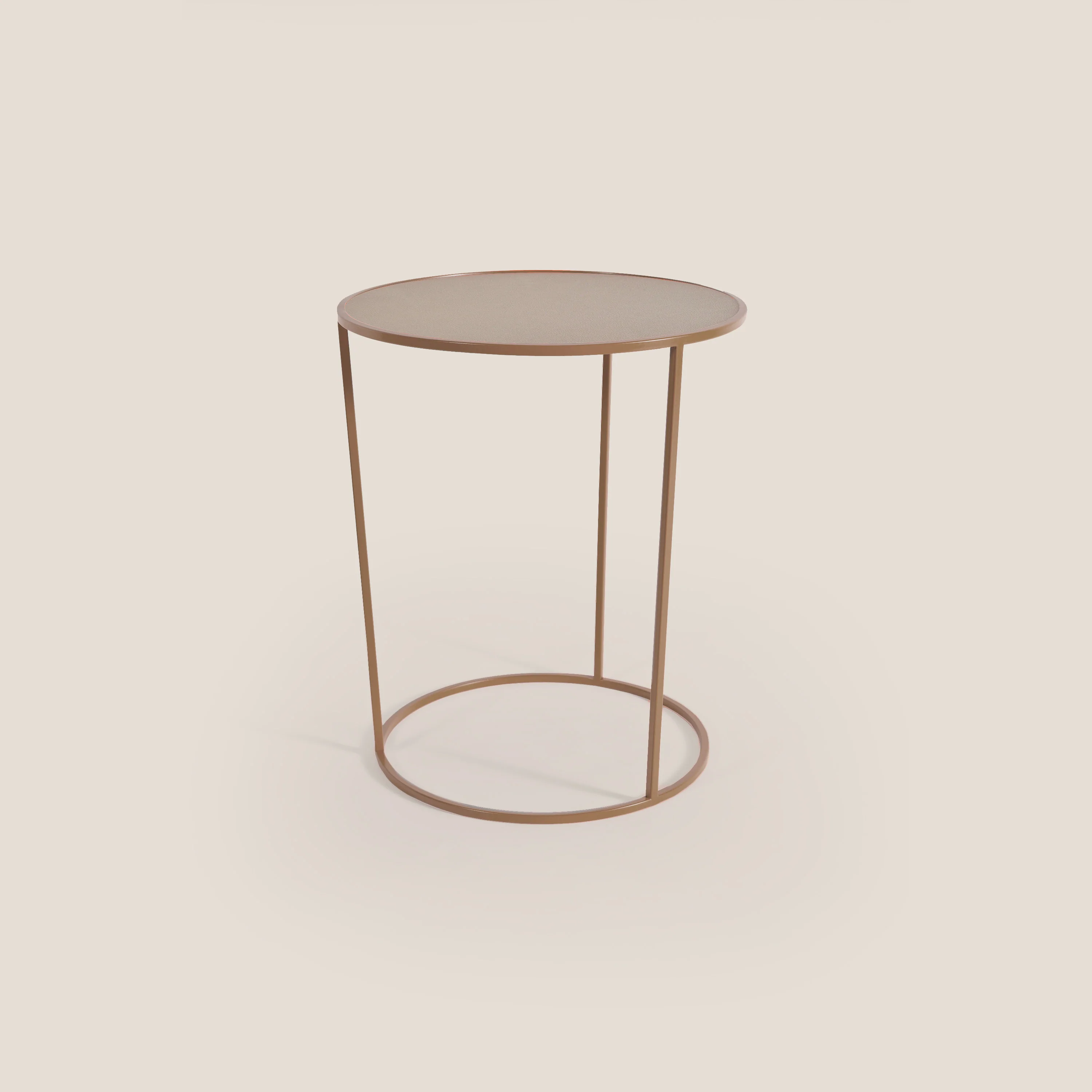 Costance Table basse ronde avec plateau en cuir fleur mélamine cuivre