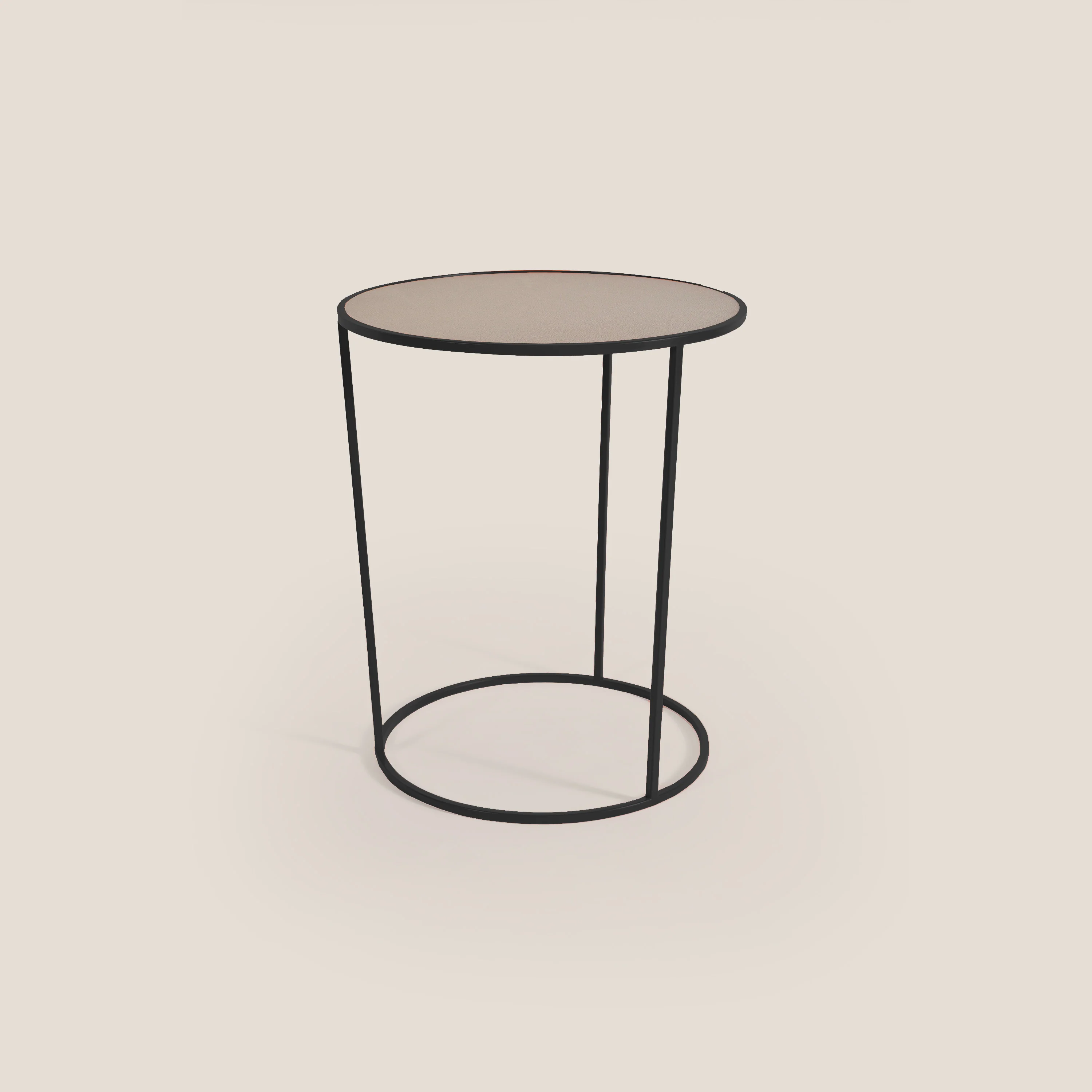 Costance Table basse ronde avec plateau en cuir fleur mélamine noir