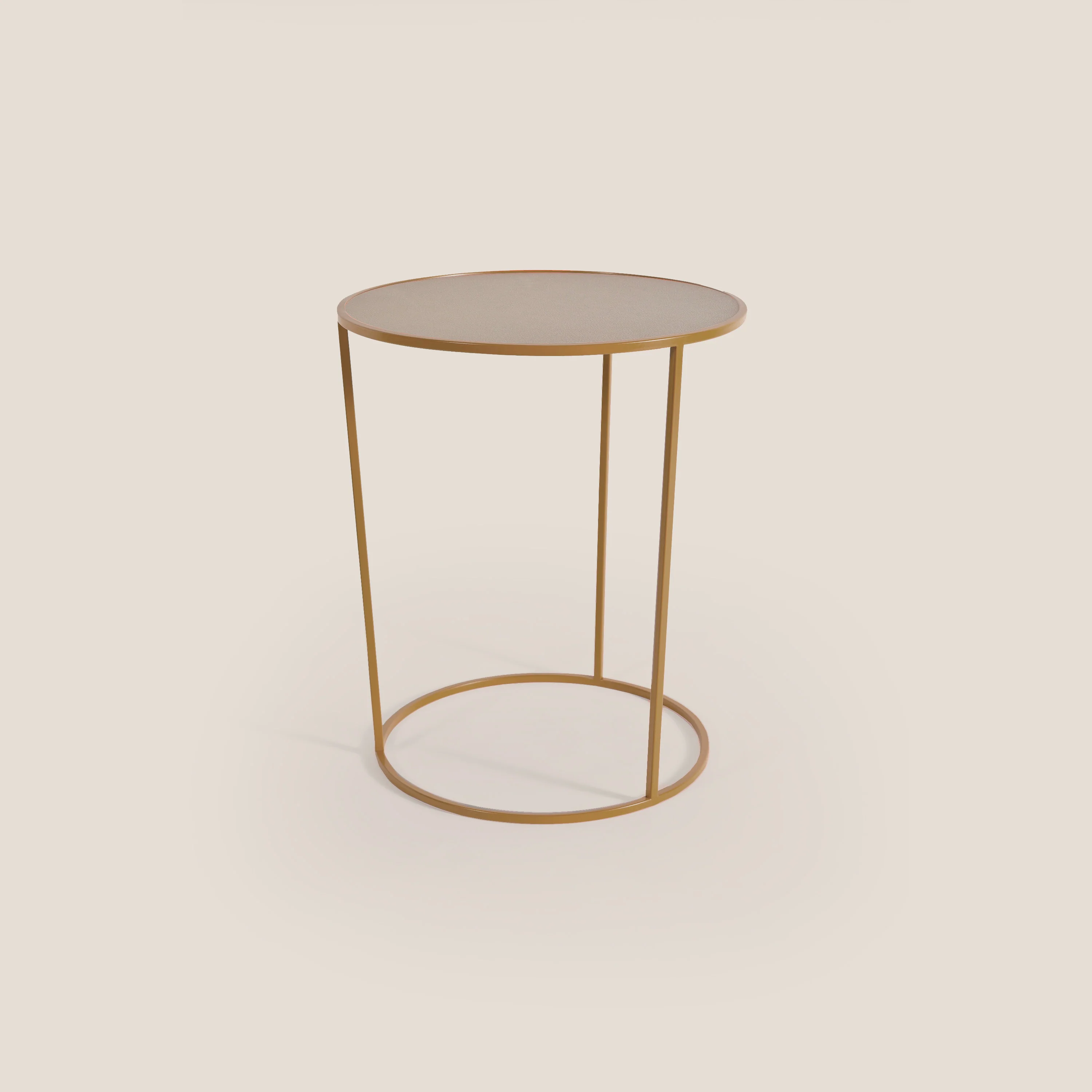 Costance Table basse ronde avec plateau en cuir fleur mélamine or