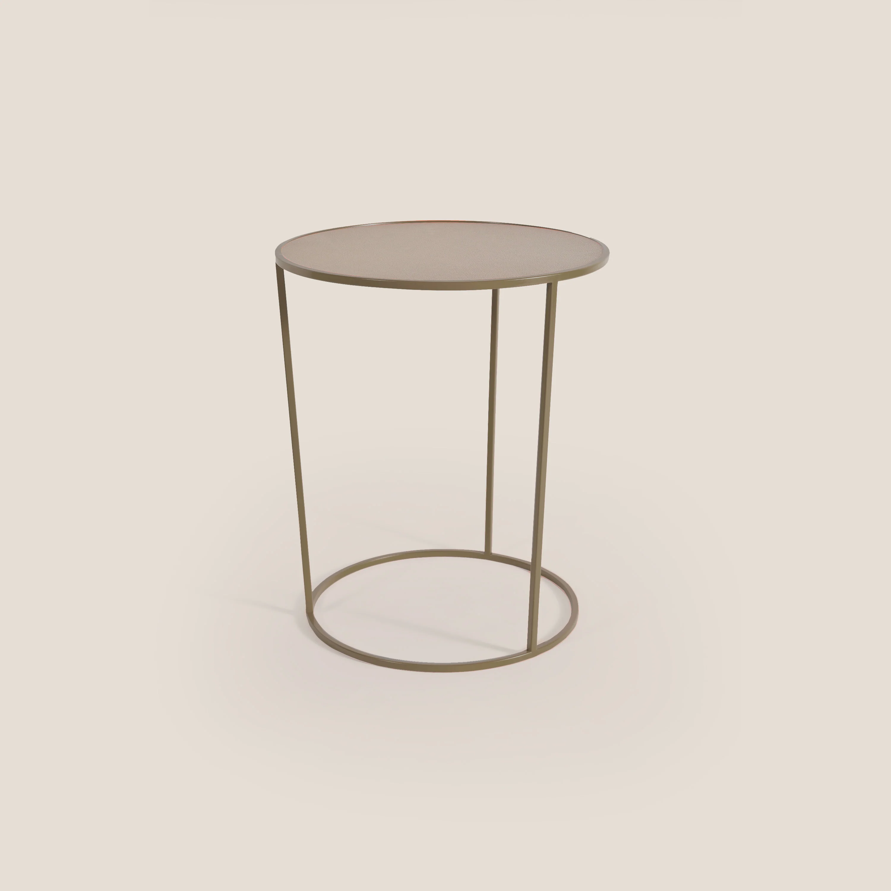 Costance Table basse ronde avec plateau en cuir fleur mélamine terre battue