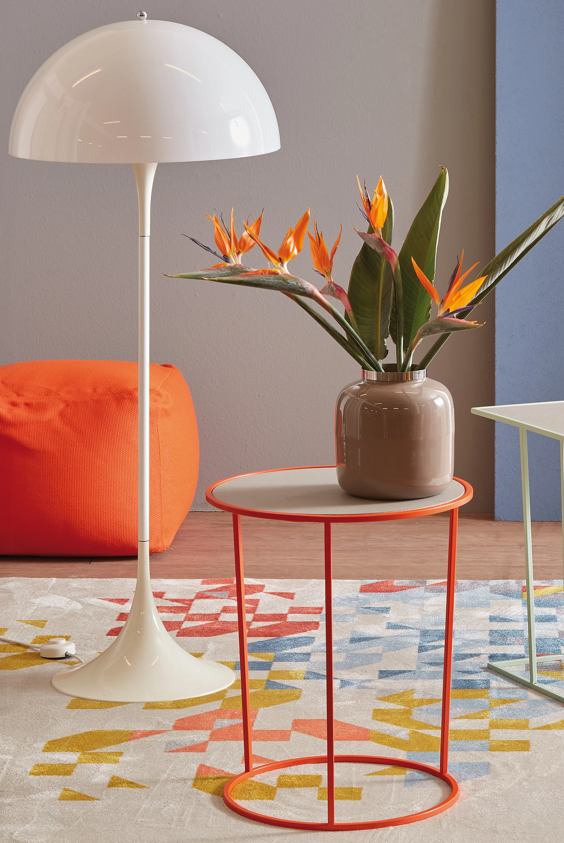 Costance Table basse ronde avec plateau en cuir fleur mélamine terre battue - Image 4