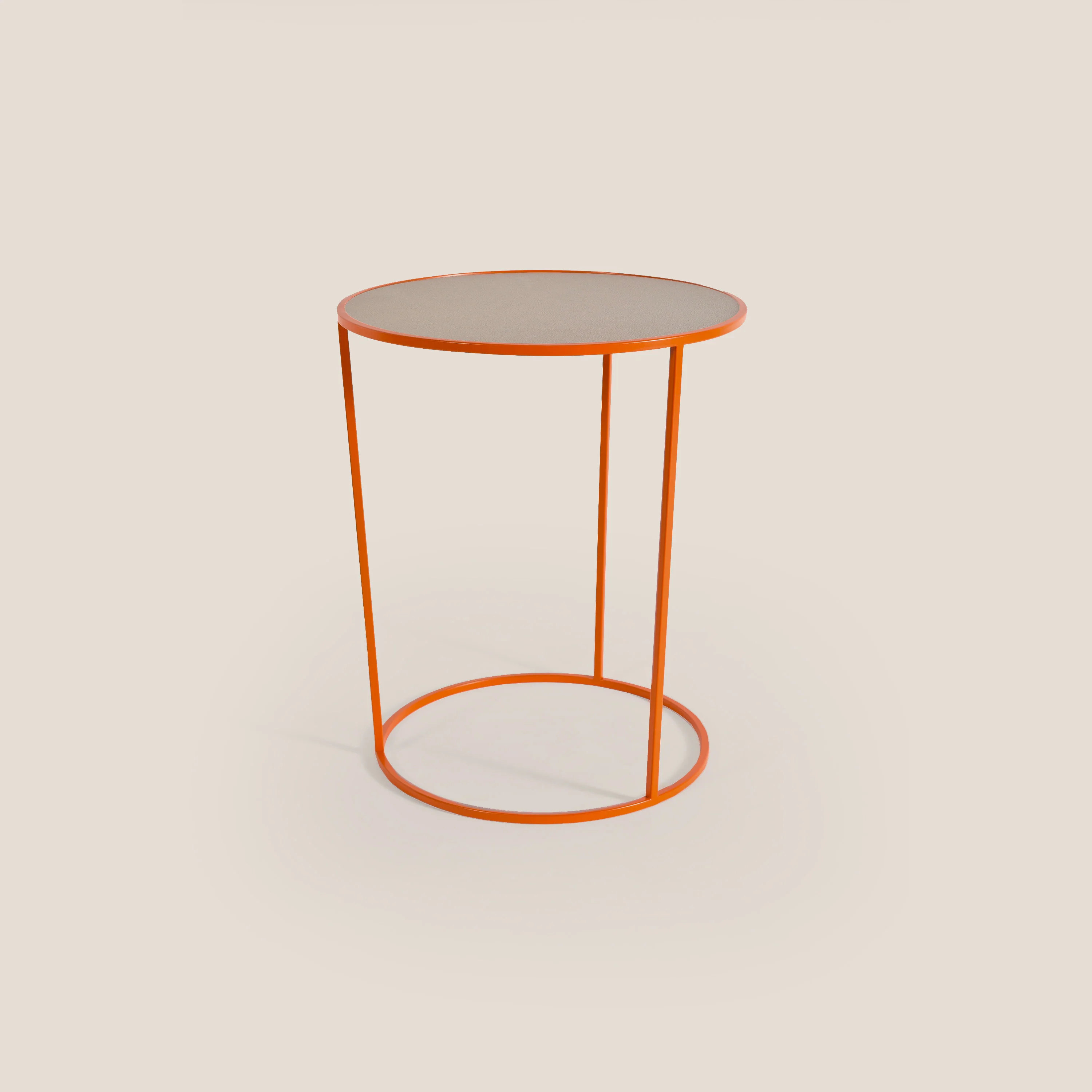 Costance Table basse ronde avec plateau en cuir fleur mélamine terre cuite