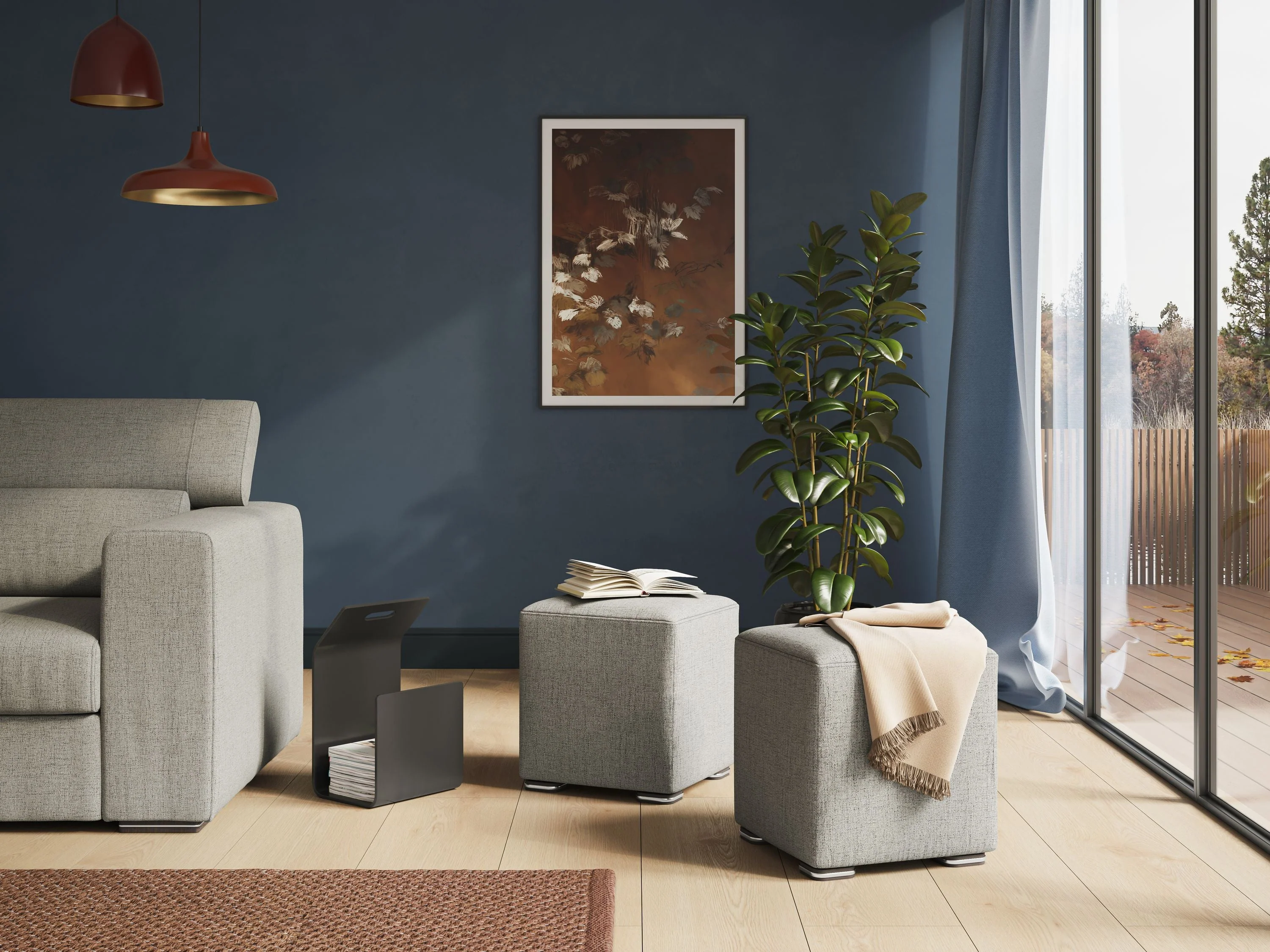 Cube pouf en tissu doux imperméable FELIS T03 bleu clair - Image 7