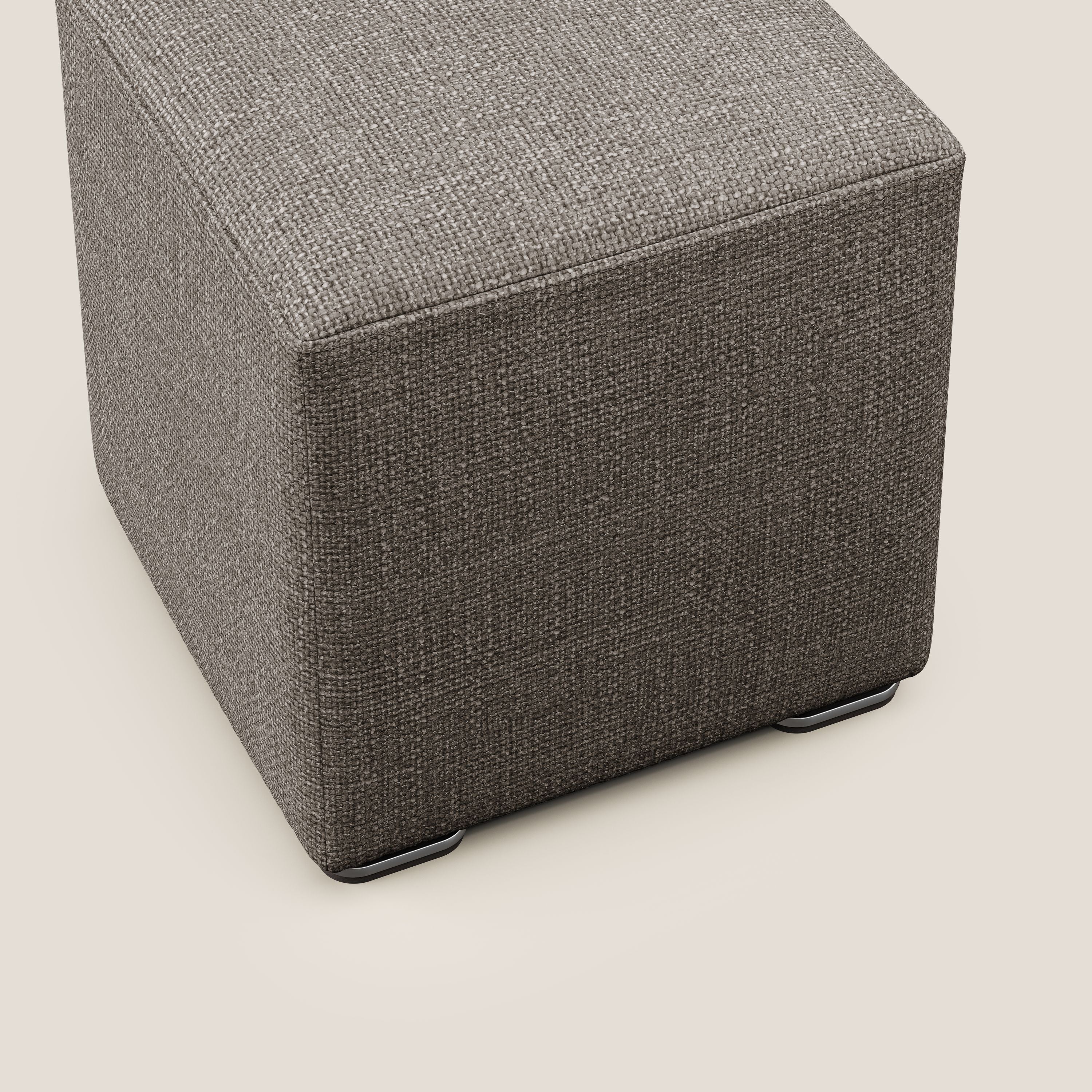 Cube pouf en tissu doux imperméable entrelacé melangé T06 marron - Image 5