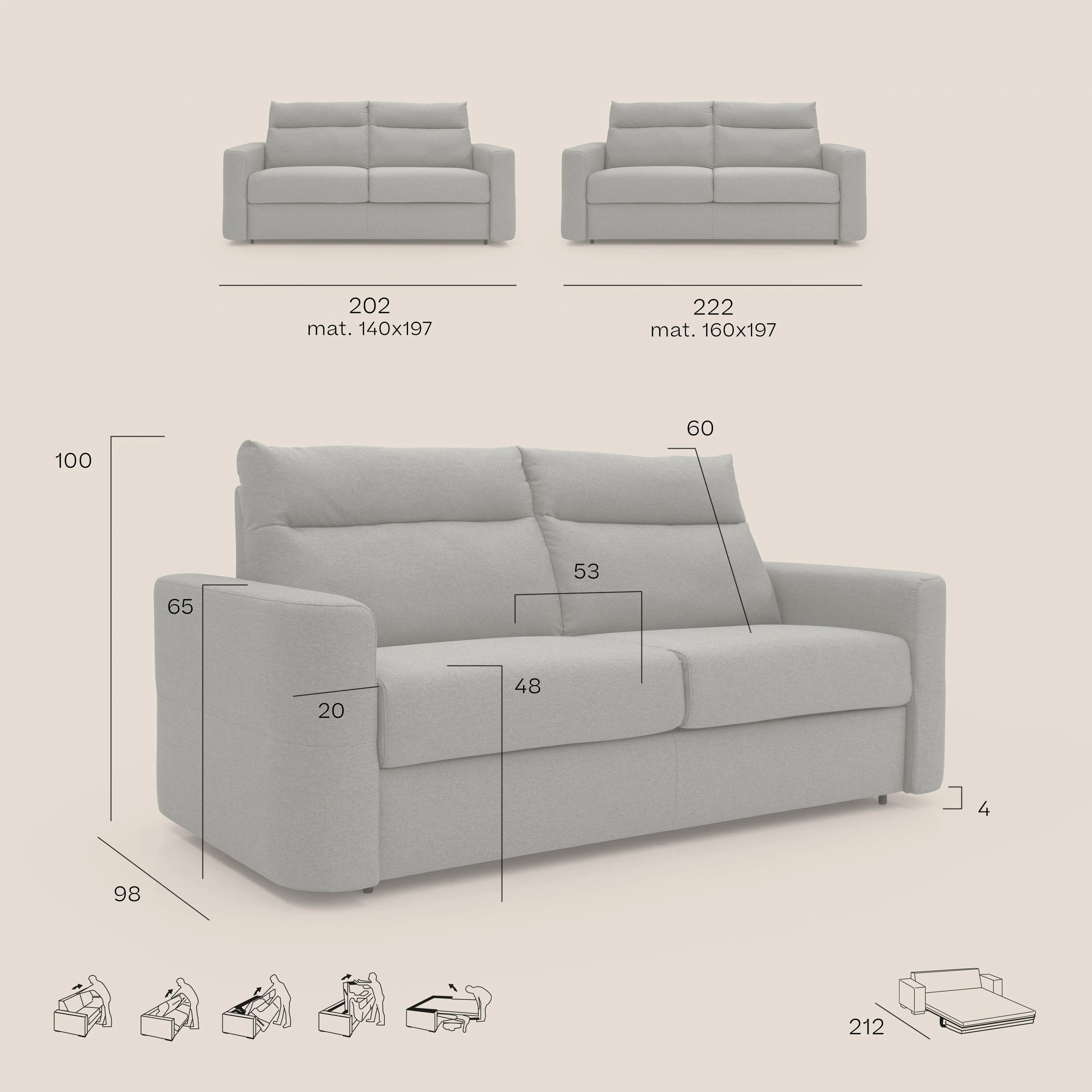 Cupido Canapé convertible matelas H18 cm au dossier haut moelleux en tissu imperméable T13 crÚme - Image 12