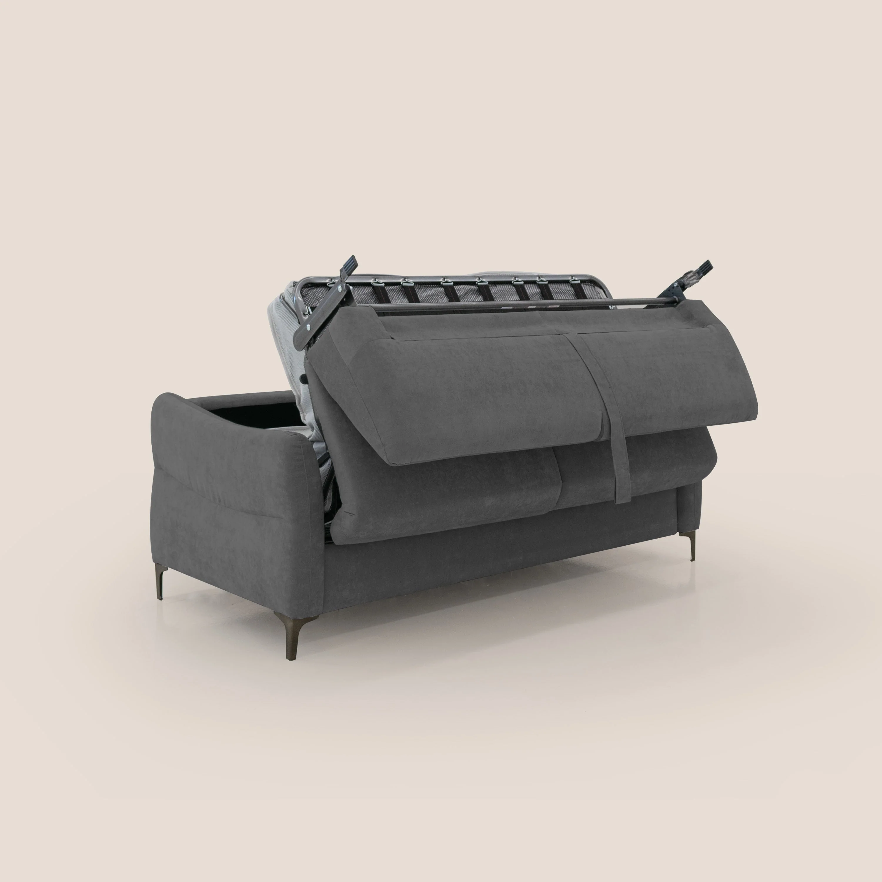 Dalia canapé convertible avec matelas H 18cm et pieds hauts en tissu détachable raffiné T17 anthracite - Image 3