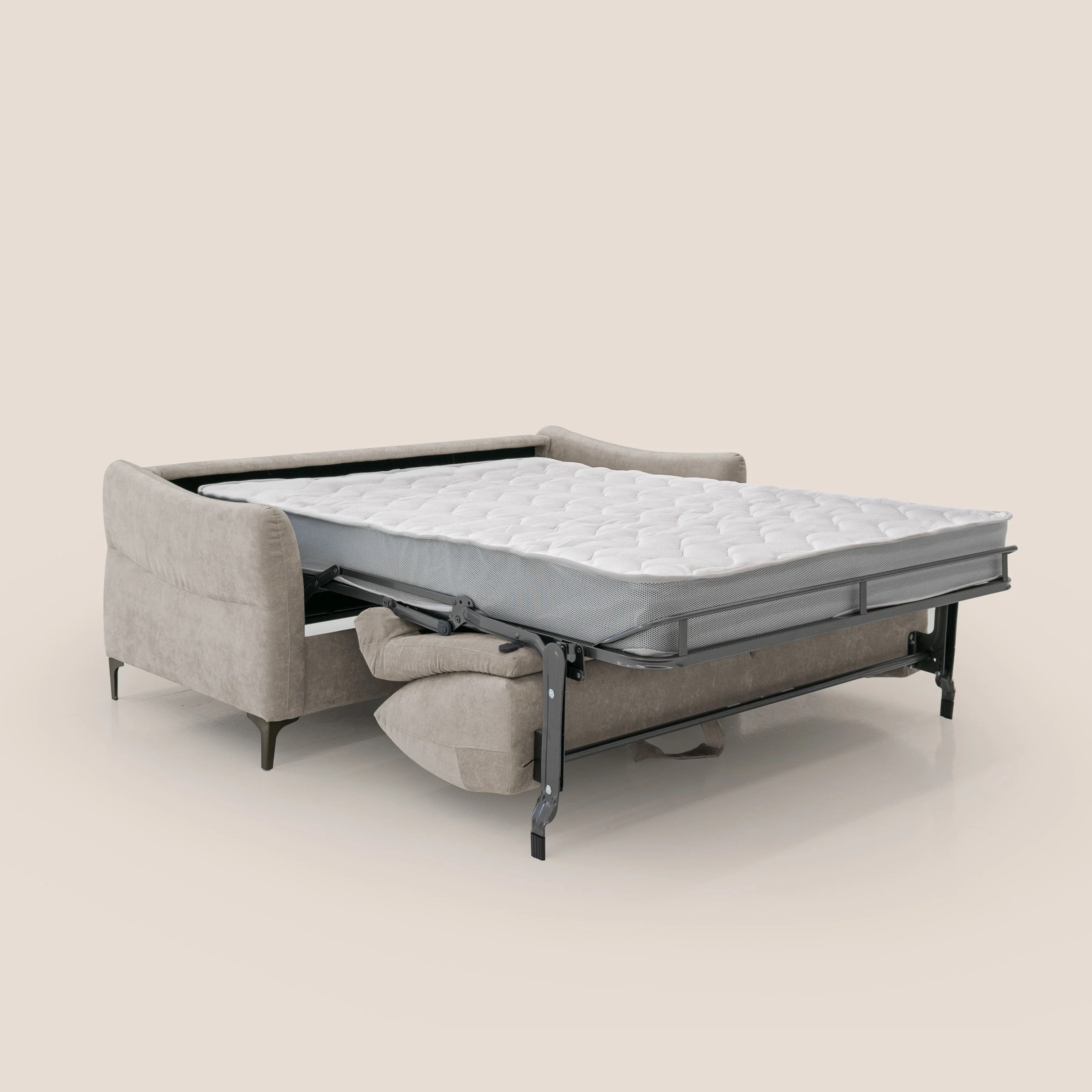 Dalia canapé convertible avec matelas H 18cm et pieds hauts en tissu détachable raffiné T17 beige - Image 2