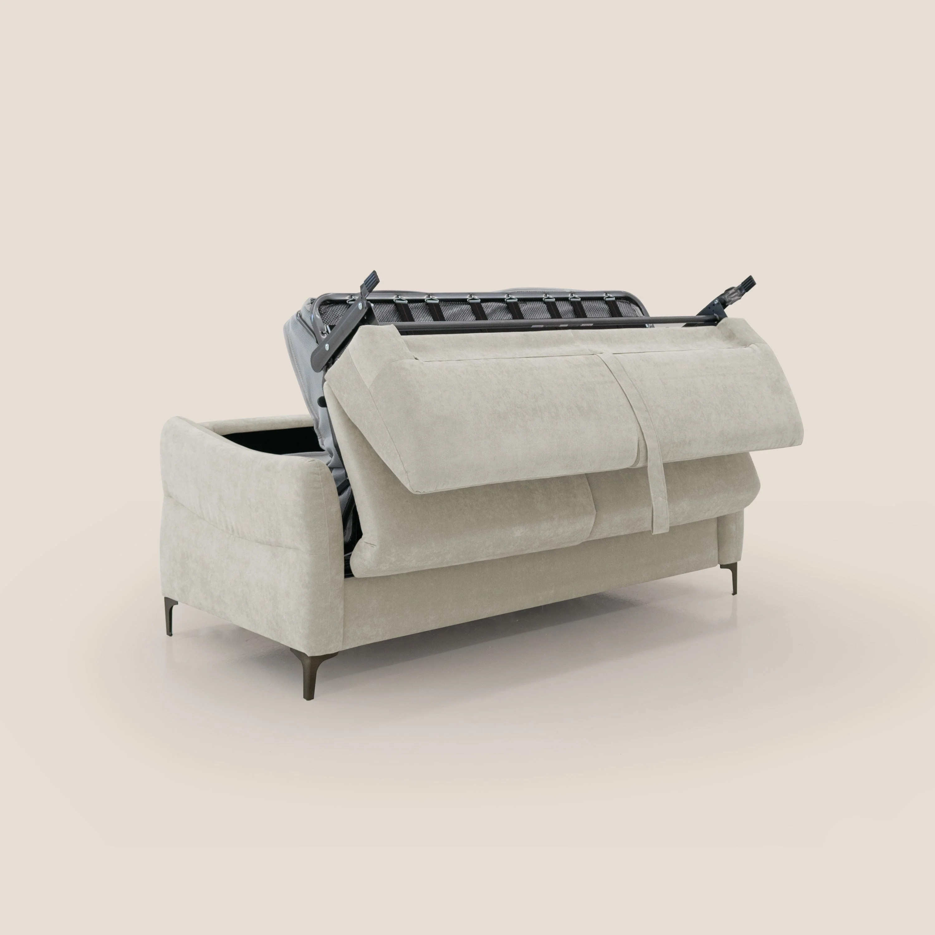 Dalia canapé convertible avec matelas H 18cm et pieds hauts en tissu détachable raffiné T17 crème - Image 3