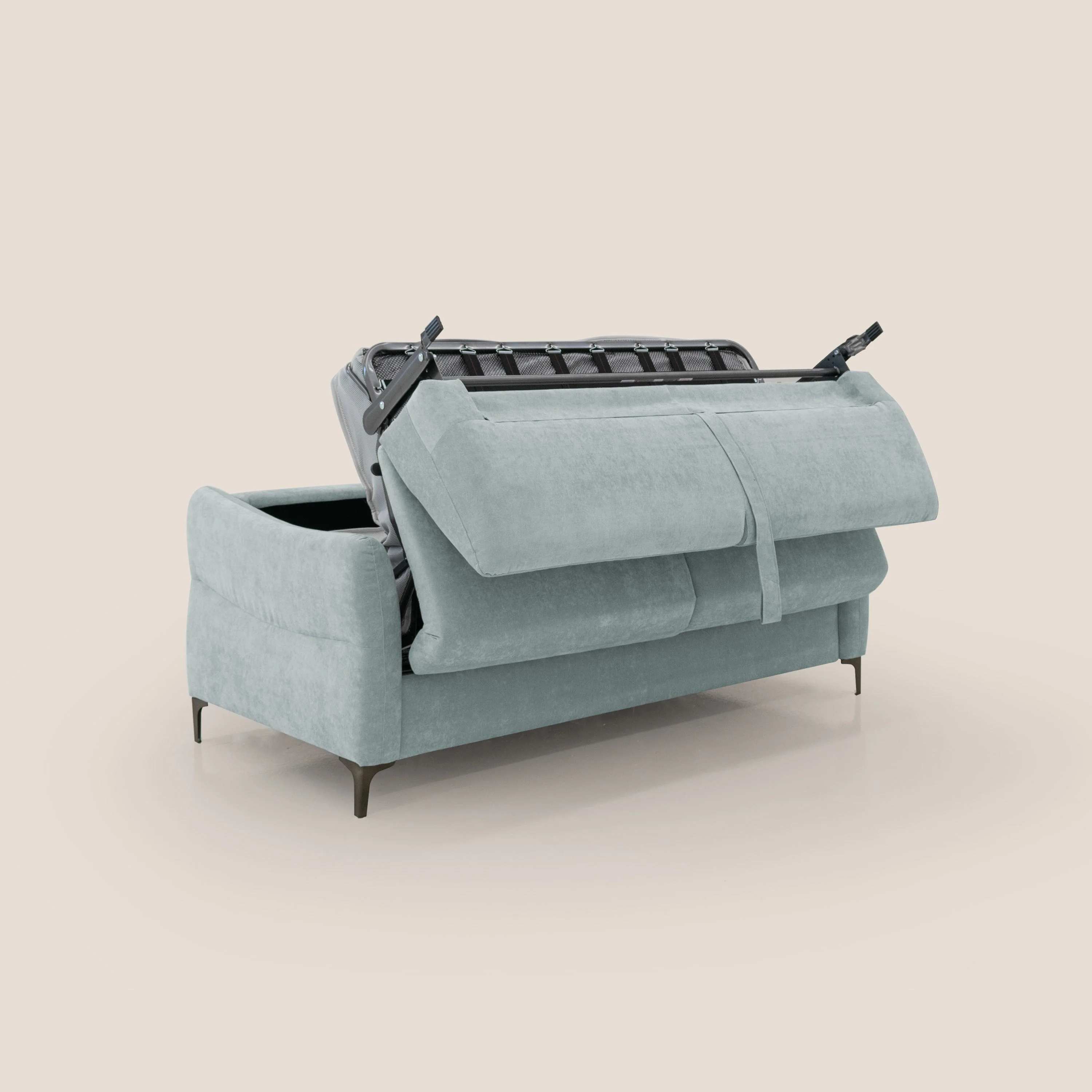 Dalia canapé convertible avec matelas H 18cm et pieds hauts en tissu détachable raffiné T17 vert d'eau - Image 3