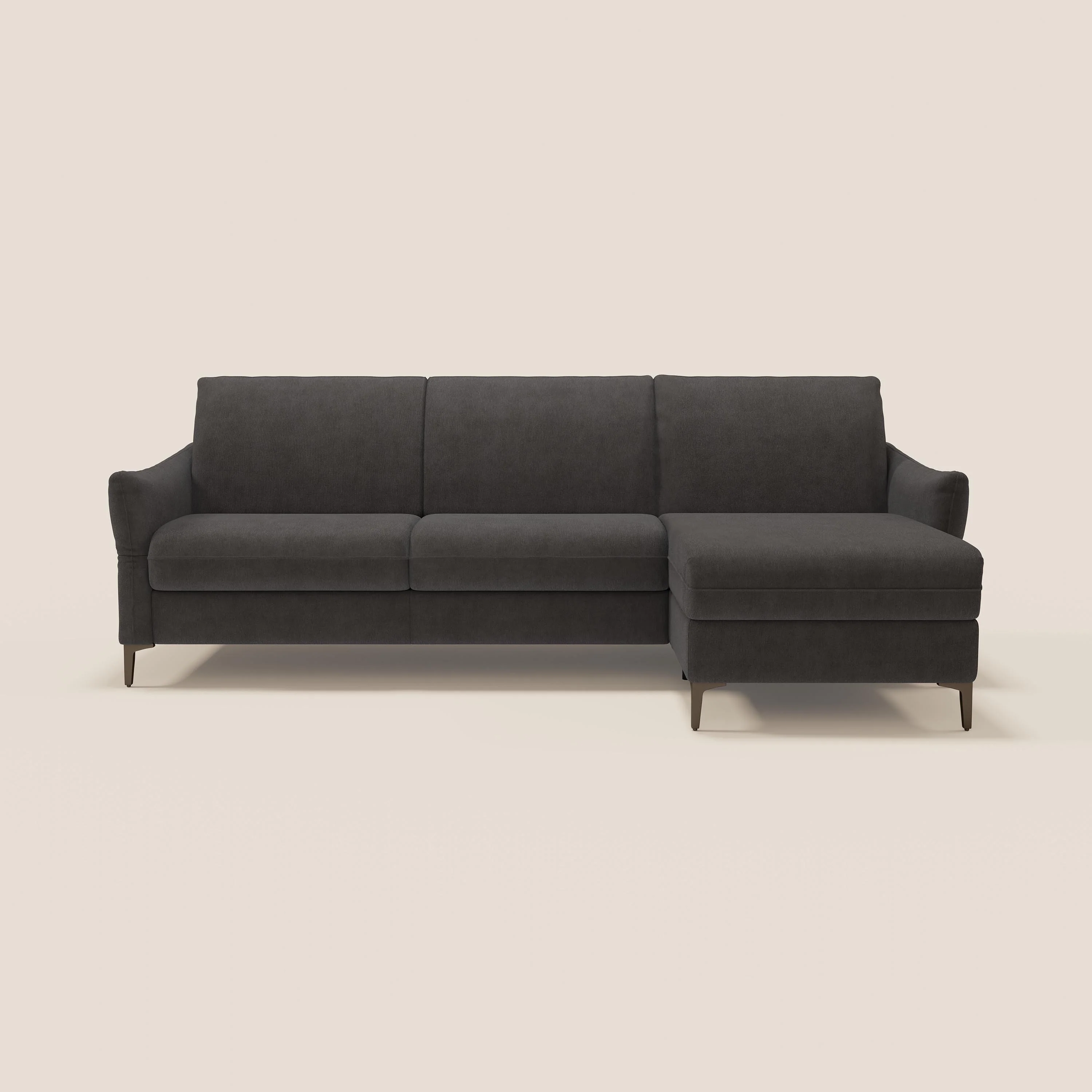 Dalia Canapé d'angle convertible avec matelas H18 cm et chaise longue coffre en tissu détachable T17 anthracite