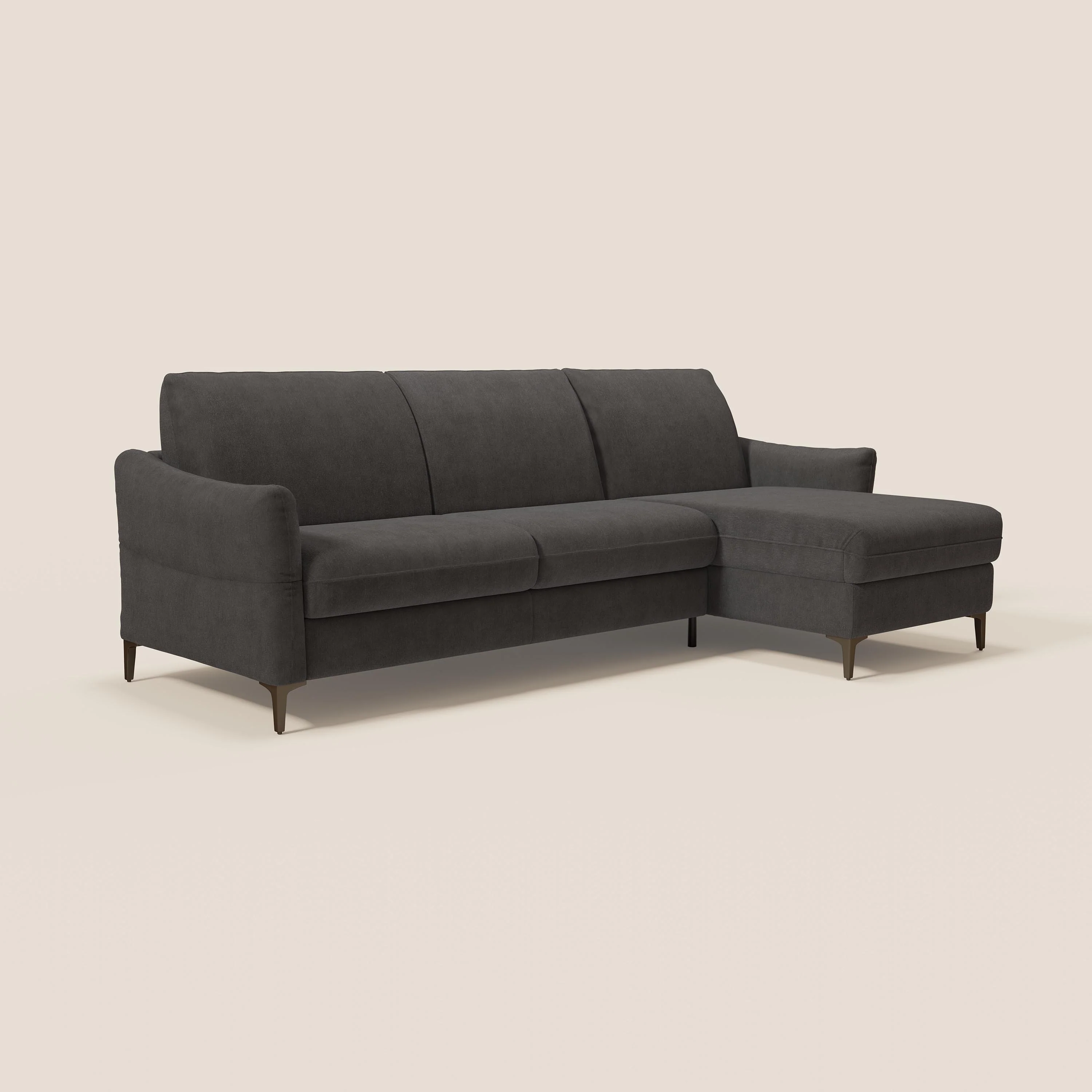 Dalia Canapé d'angle convertible avec matelas H18 cm et chaise longue coffre en tissu détachable T17 anthracite - Image 3