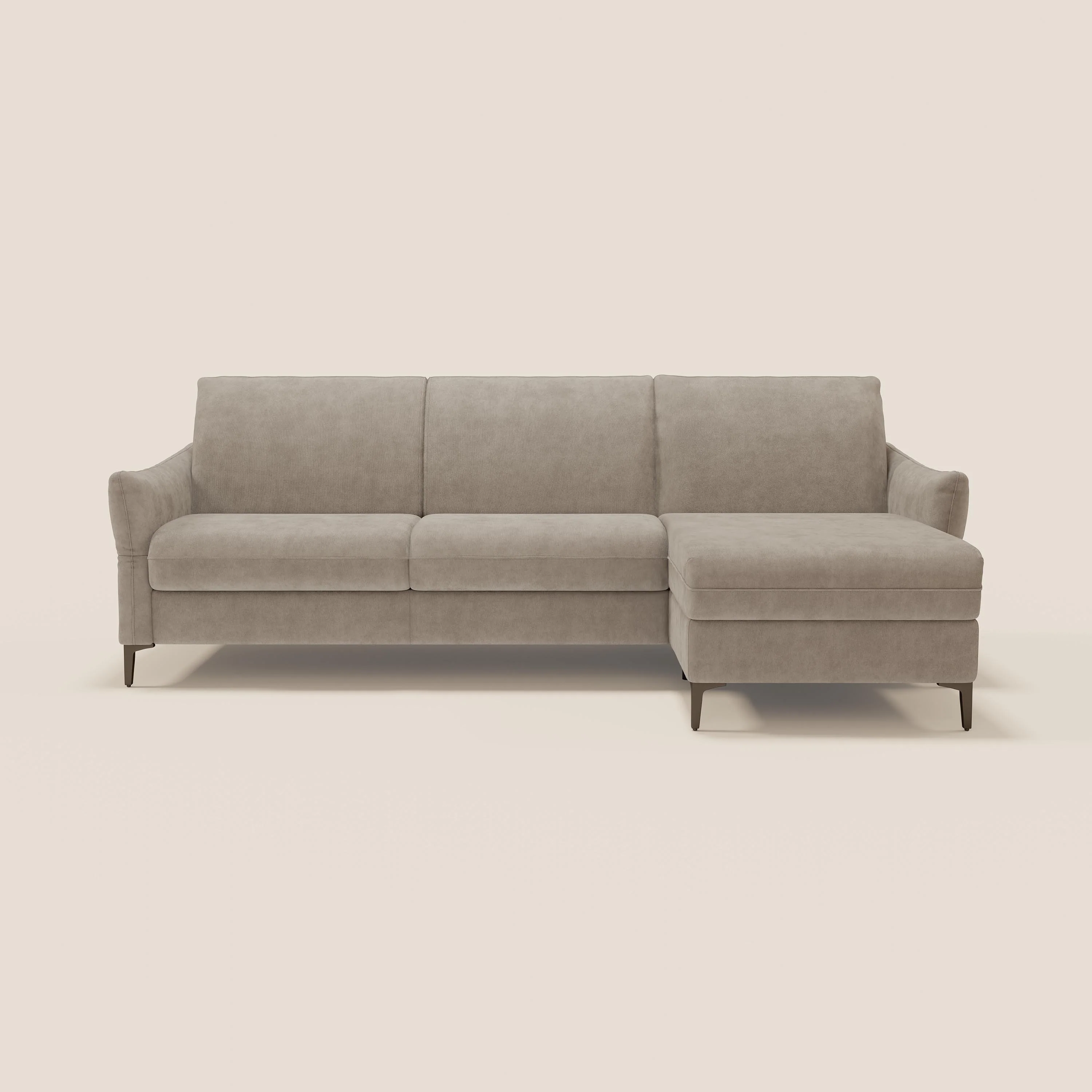 Dalia Canapé d'angle convertible avec matelas H18 cm et chaise longue coffre en tissu détachable T17 beige