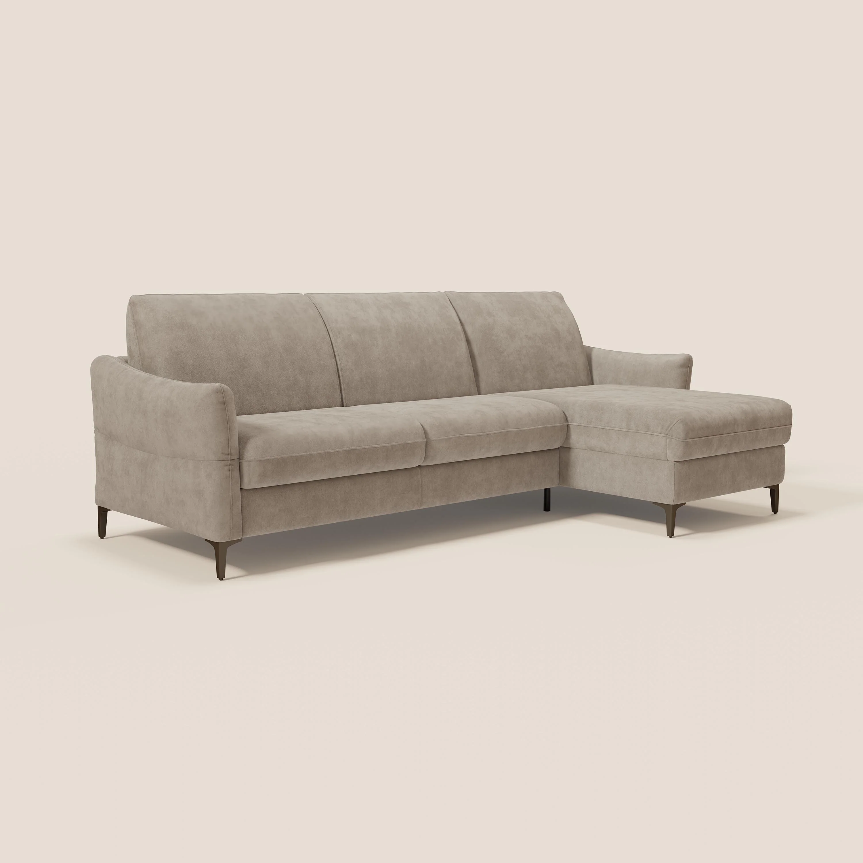 Dalia Canapé d'angle convertible avec matelas H18 cm et chaise longue coffre en tissu détachable T17 beige - Image 3