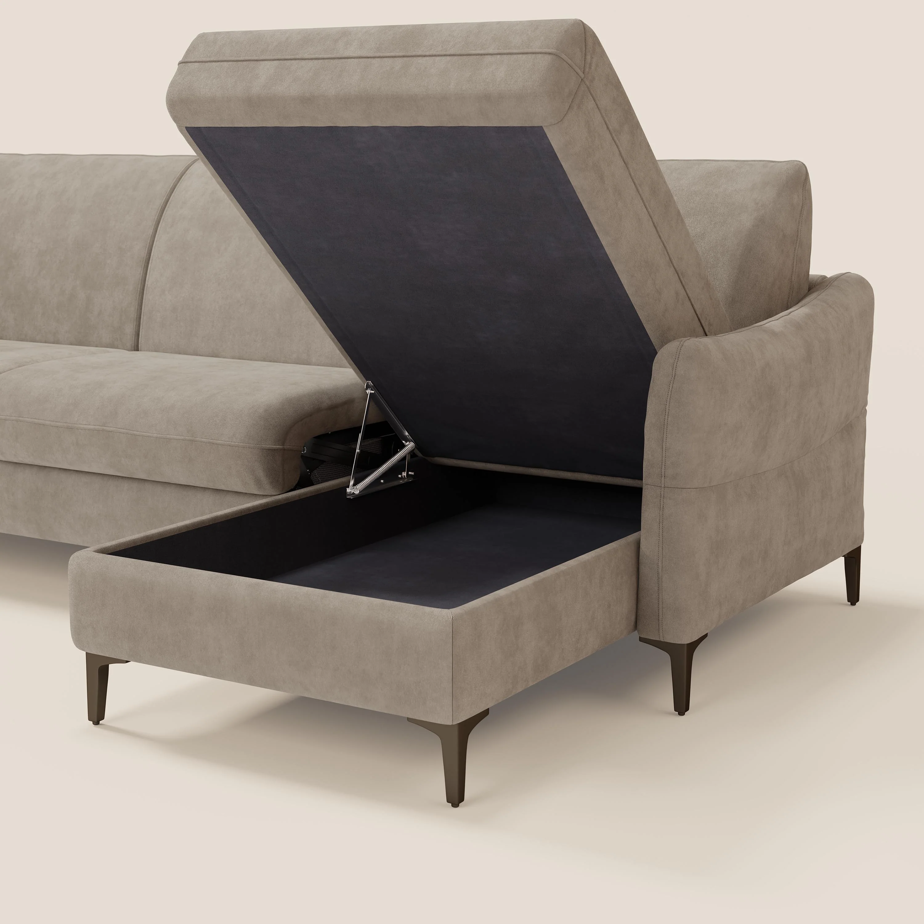 Dalia Canapé d'angle convertible avec matelas H18 cm et chaise longue coffre en tissu détachable T17 beige - Image 5