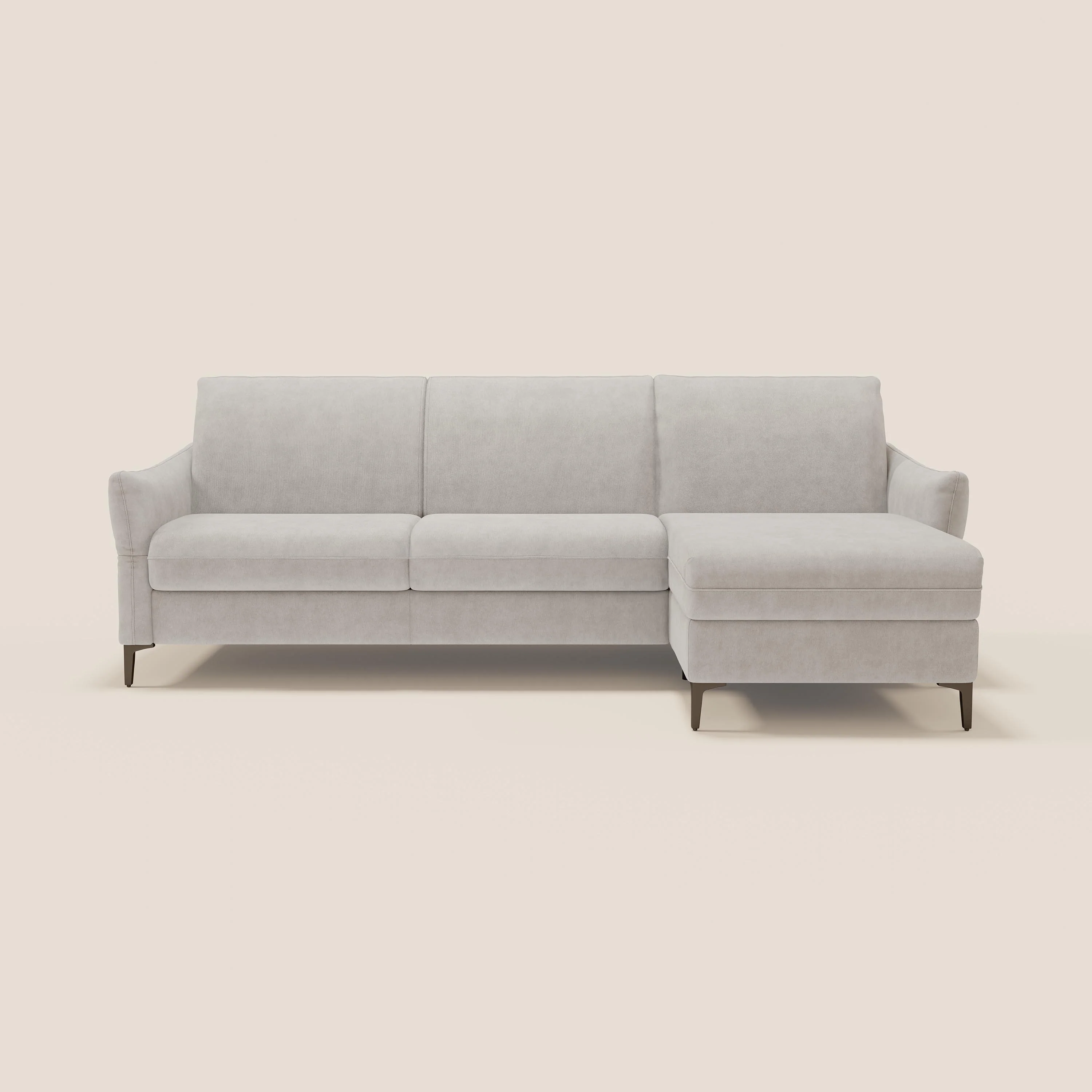 Dalia Canapé d'angle convertible avec matelas H18 cm et chaise longue coffre en tissu détachable T17 blanc