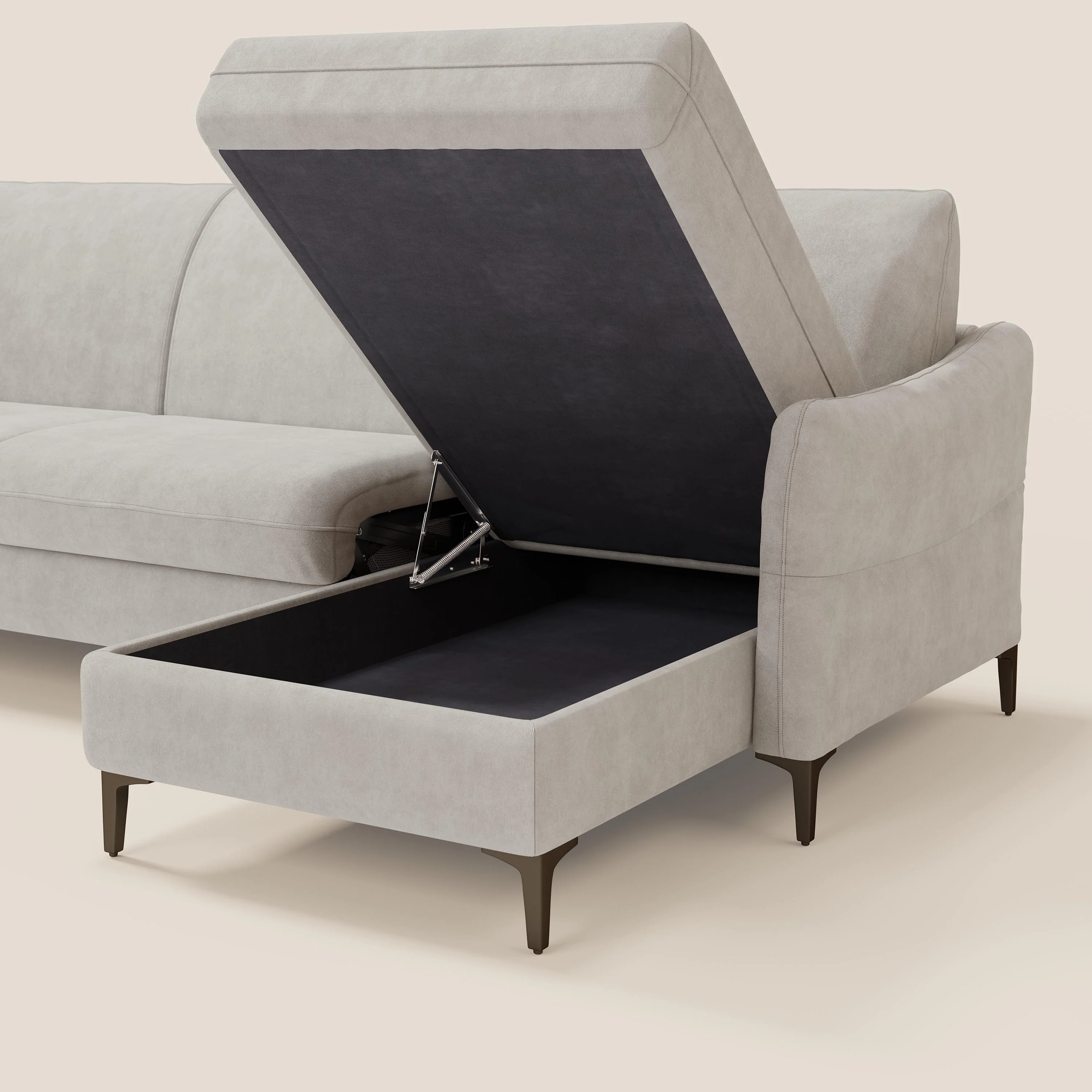 Dalia Canapé d'angle convertible avec matelas H18 cm et chaise longue coffre en tissu détachable T17 blanc - Image 5