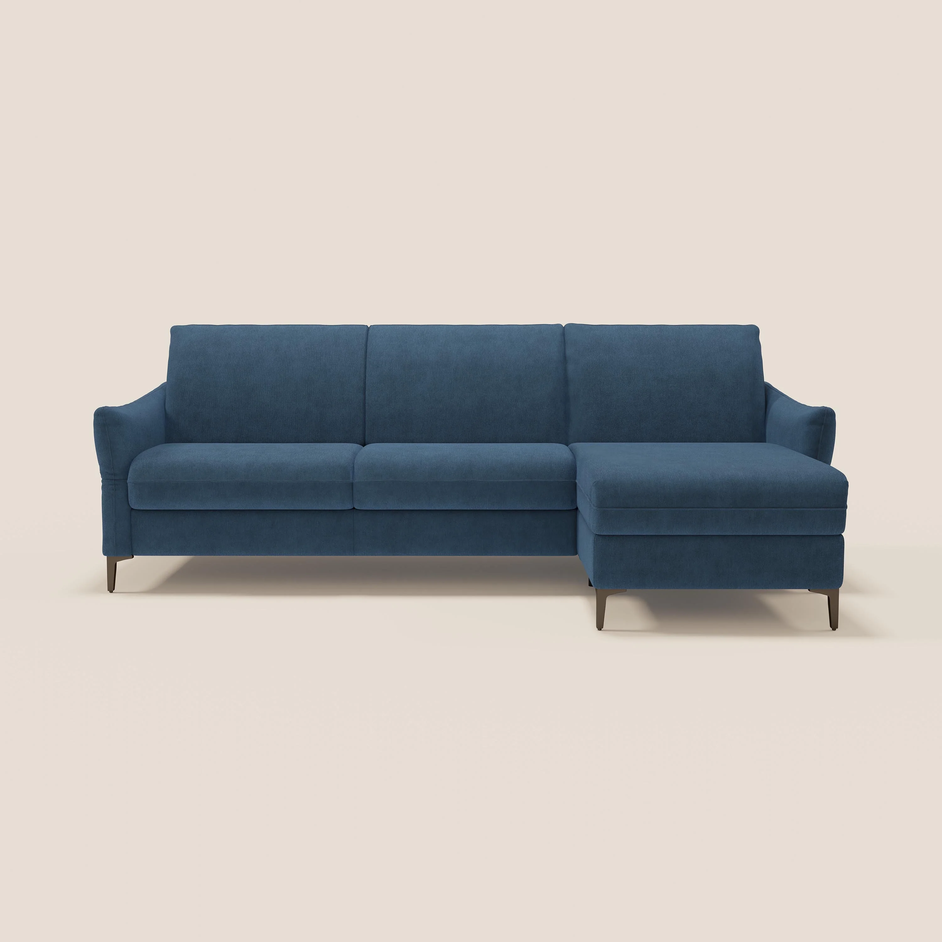 Dalia Canapé d'angle convertible avec matelas H18 cm et chaise longue coffre en tissu détachable T17 bleu