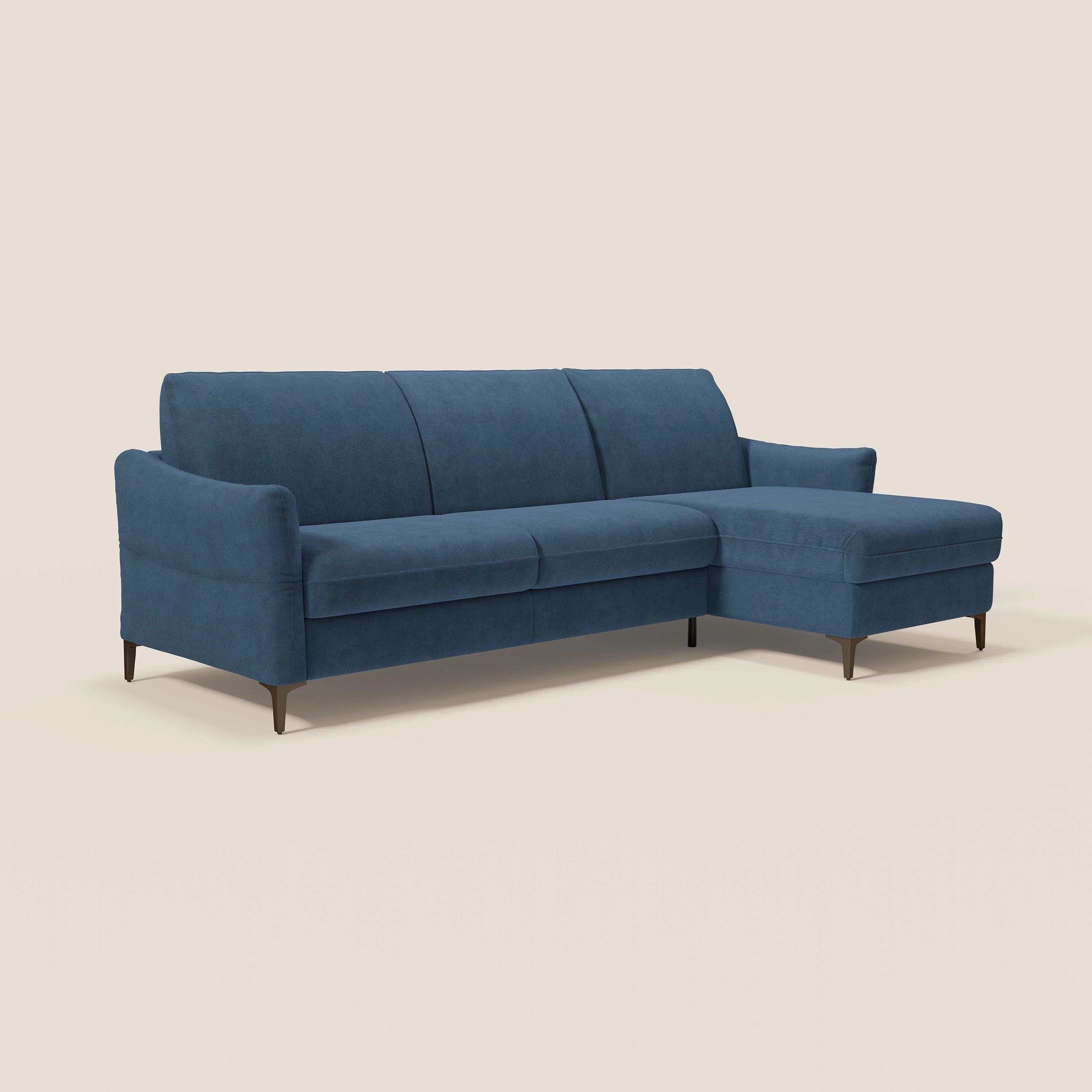 Dalia Canapé d'angle convertible avec matelas H18 cm et chaise longue coffre en tissu détachable T17 bleu - Image 3
