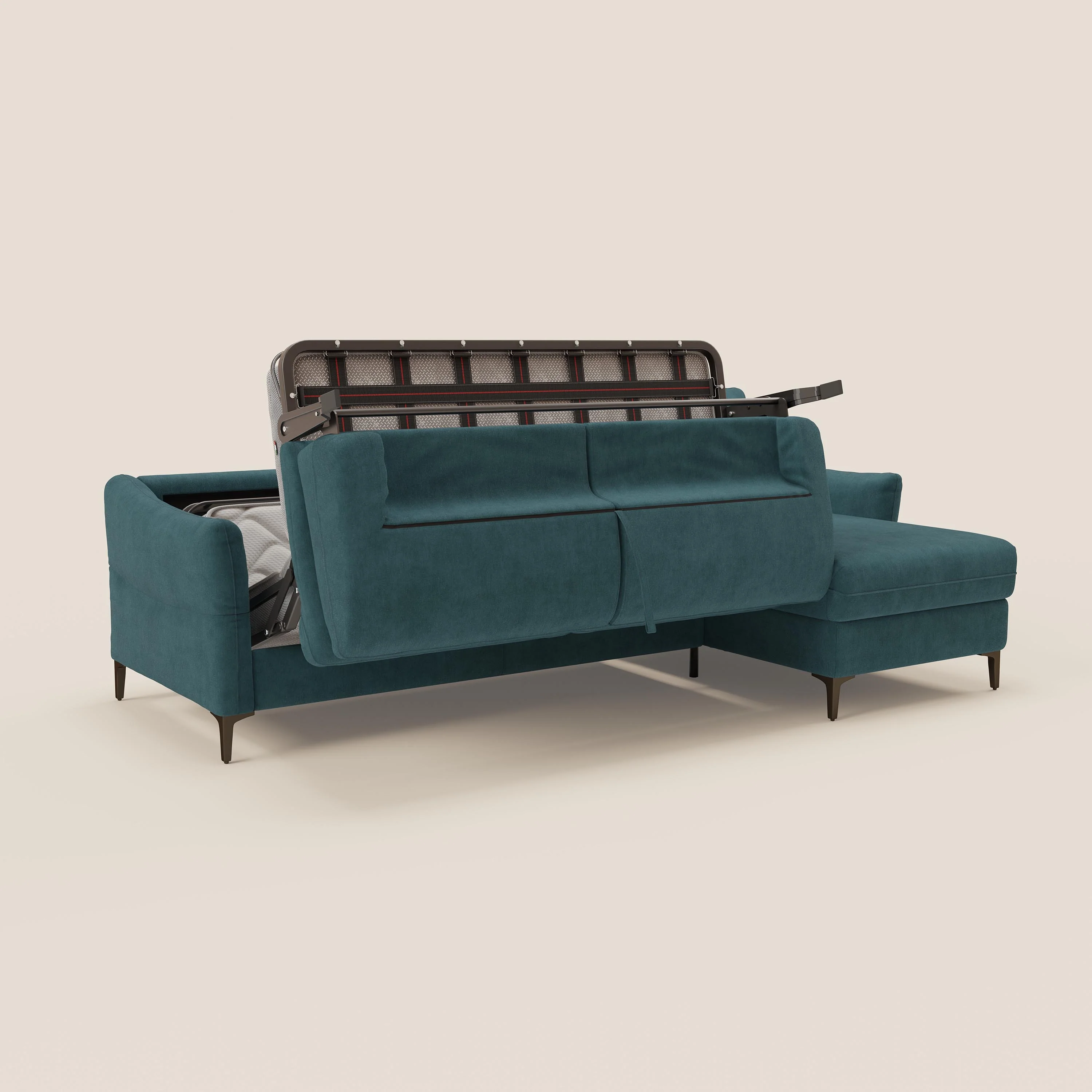 Dalia Canapé d'angle convertible avec matelas H18 cm et chaise longue coffre en tissu détachable T17 bleu canard - Image 10