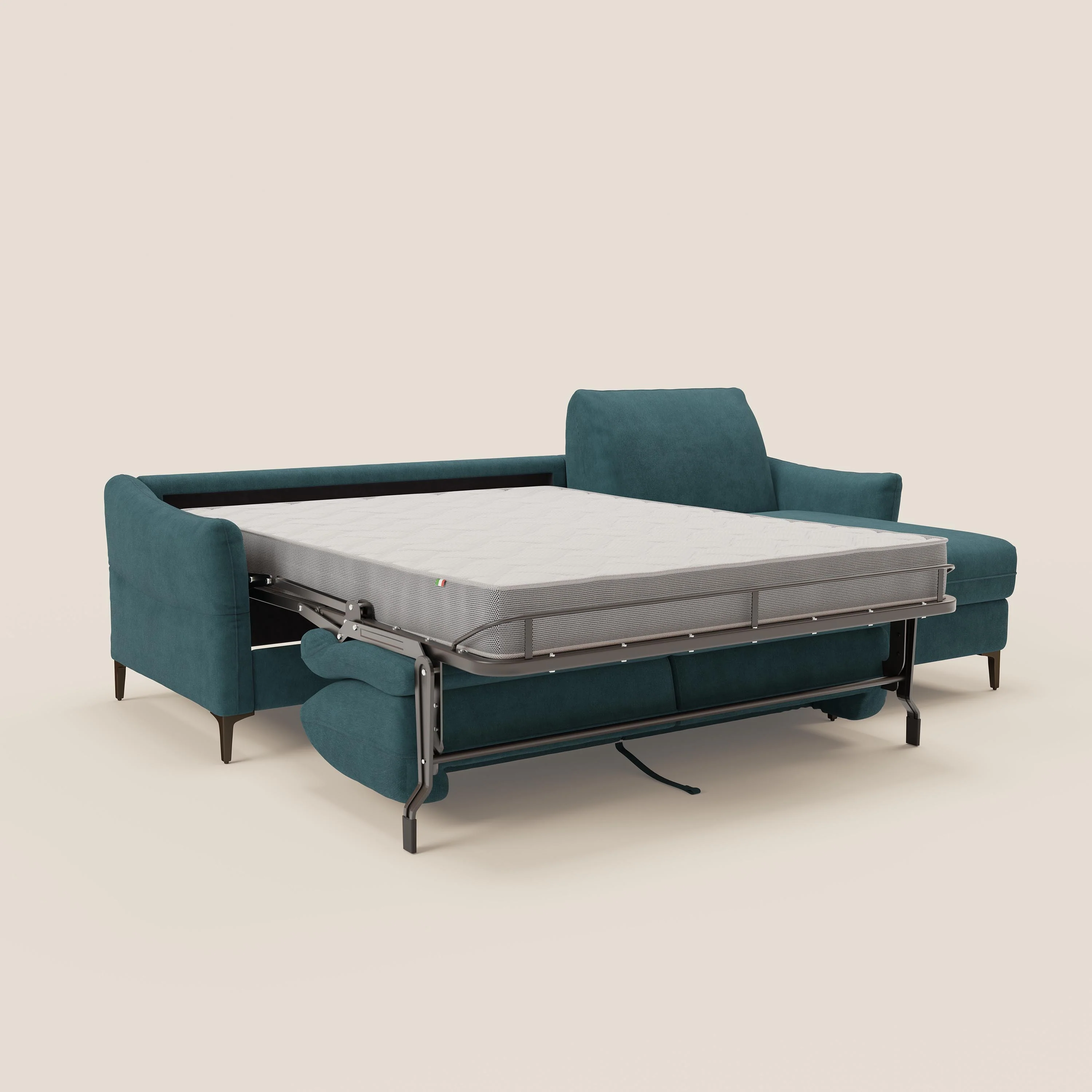 Dalia Canapé d'angle convertible avec matelas H18 cm et chaise longue coffre en tissu détachable T17 bleu canard - Image 11