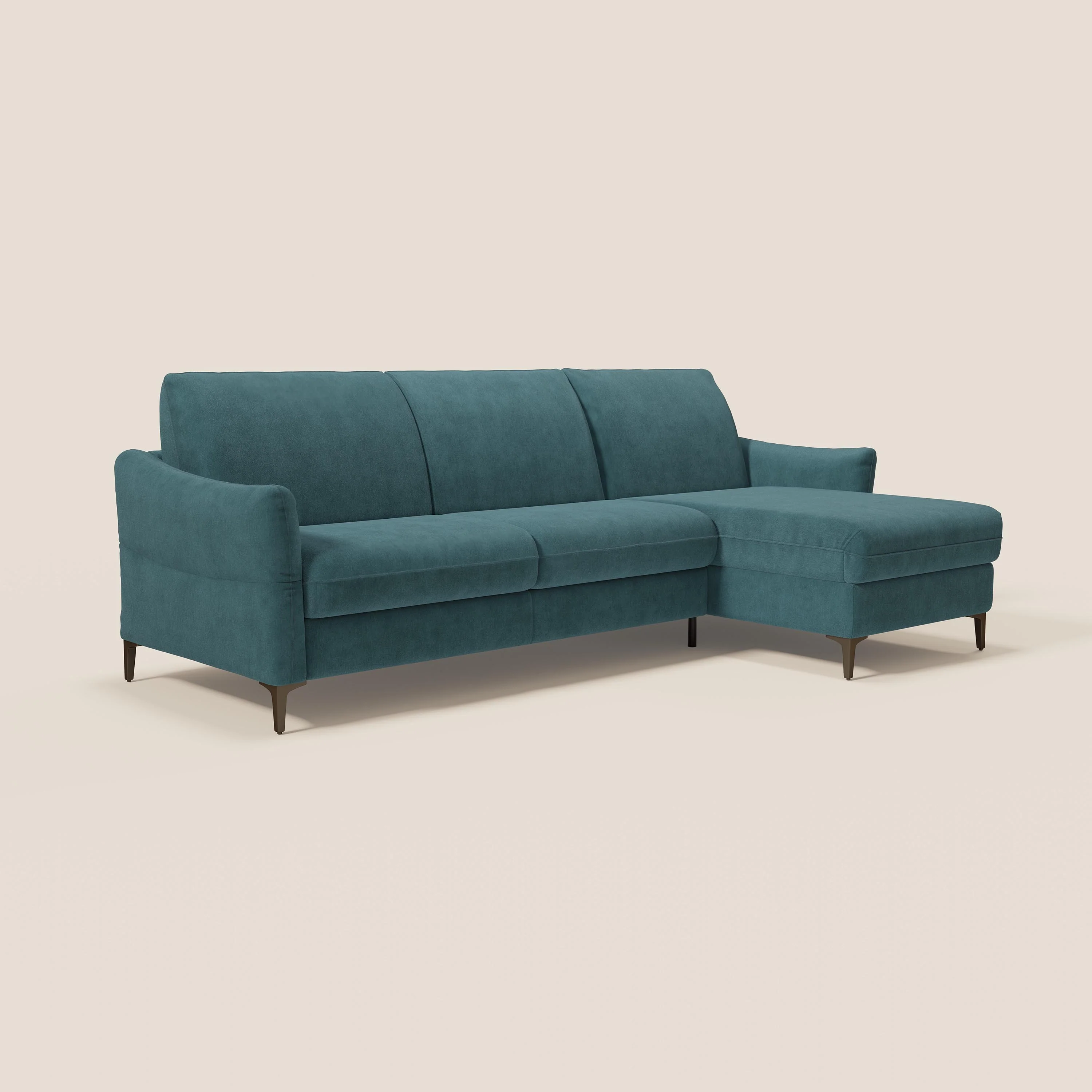 Dalia Canapé d'angle convertible avec matelas H18 cm et chaise longue coffre en tissu détachable T17 bleu canard - Image 3