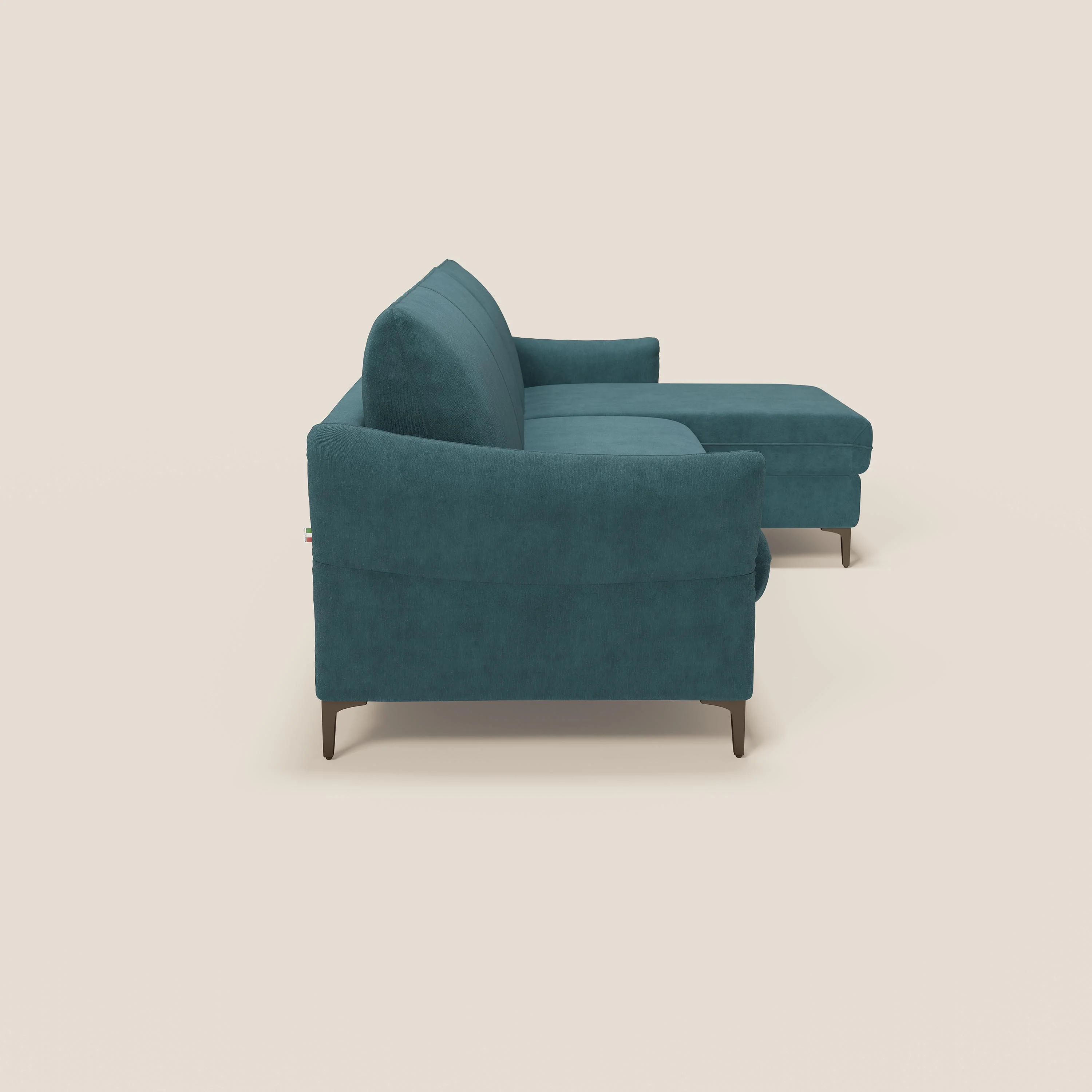 Dalia Canapé d'angle convertible avec matelas H18 cm et chaise longue coffre en tissu détachable T17 bleu canard - Image 6