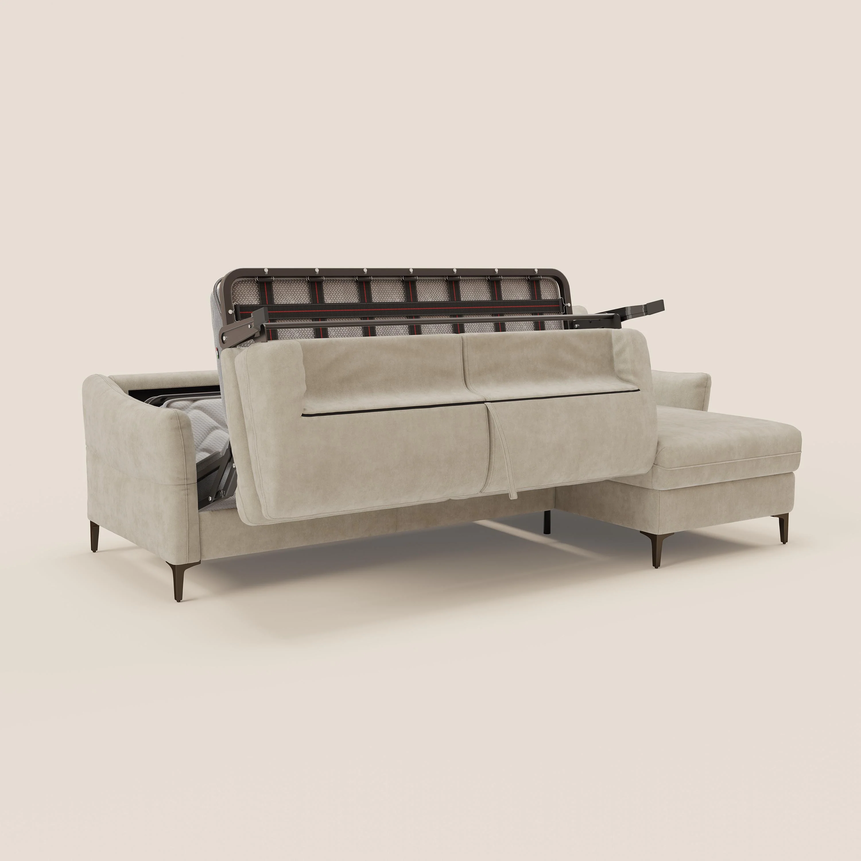 Dalia Canapé d'angle convertible avec matelas H18 cm et chaise longue coffre en tissu détachable T17 crème - Image 10