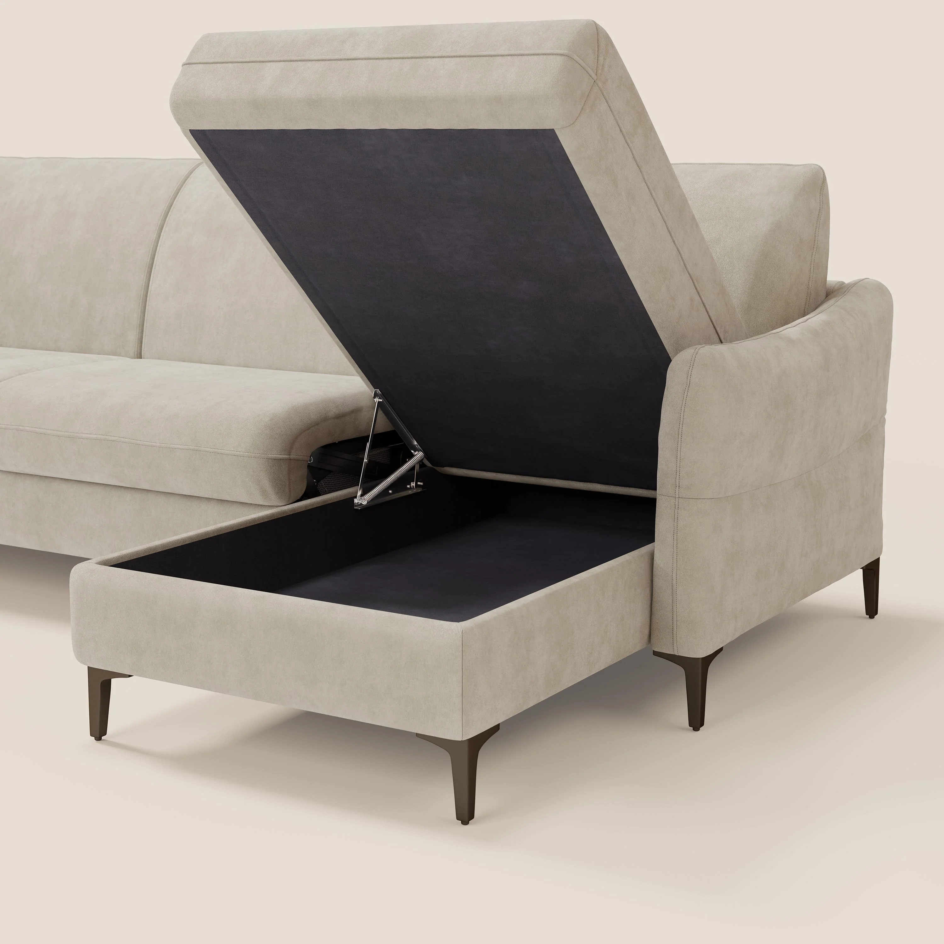 Dalia Canapé d'angle convertible avec matelas H18 cm et chaise longue coffre en tissu détachable T17 crème - Image 5