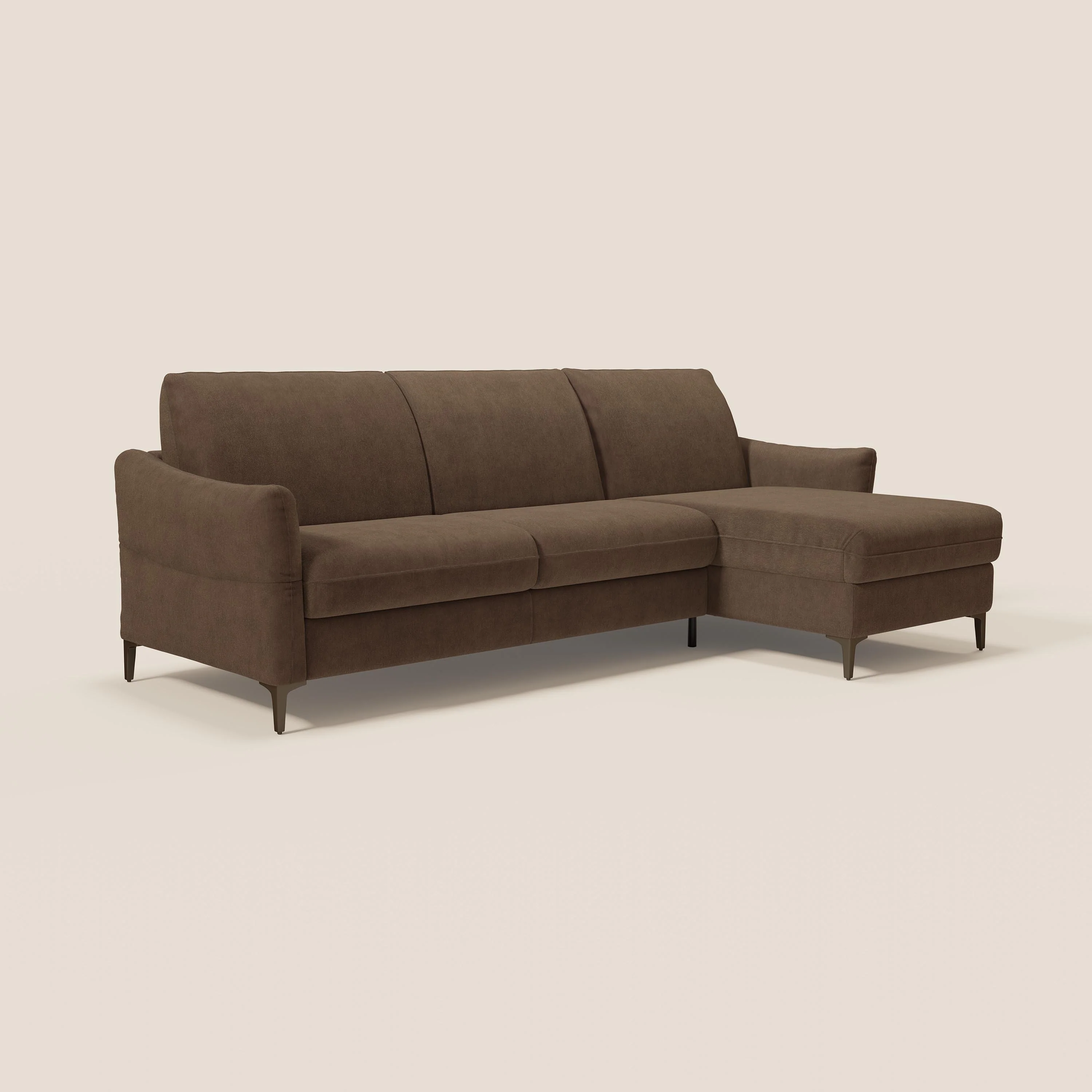 Dalia Canapé d'angle convertible avec matelas H18 cm et chaise longue coffre en tissu détachable T17 marron - Image 3