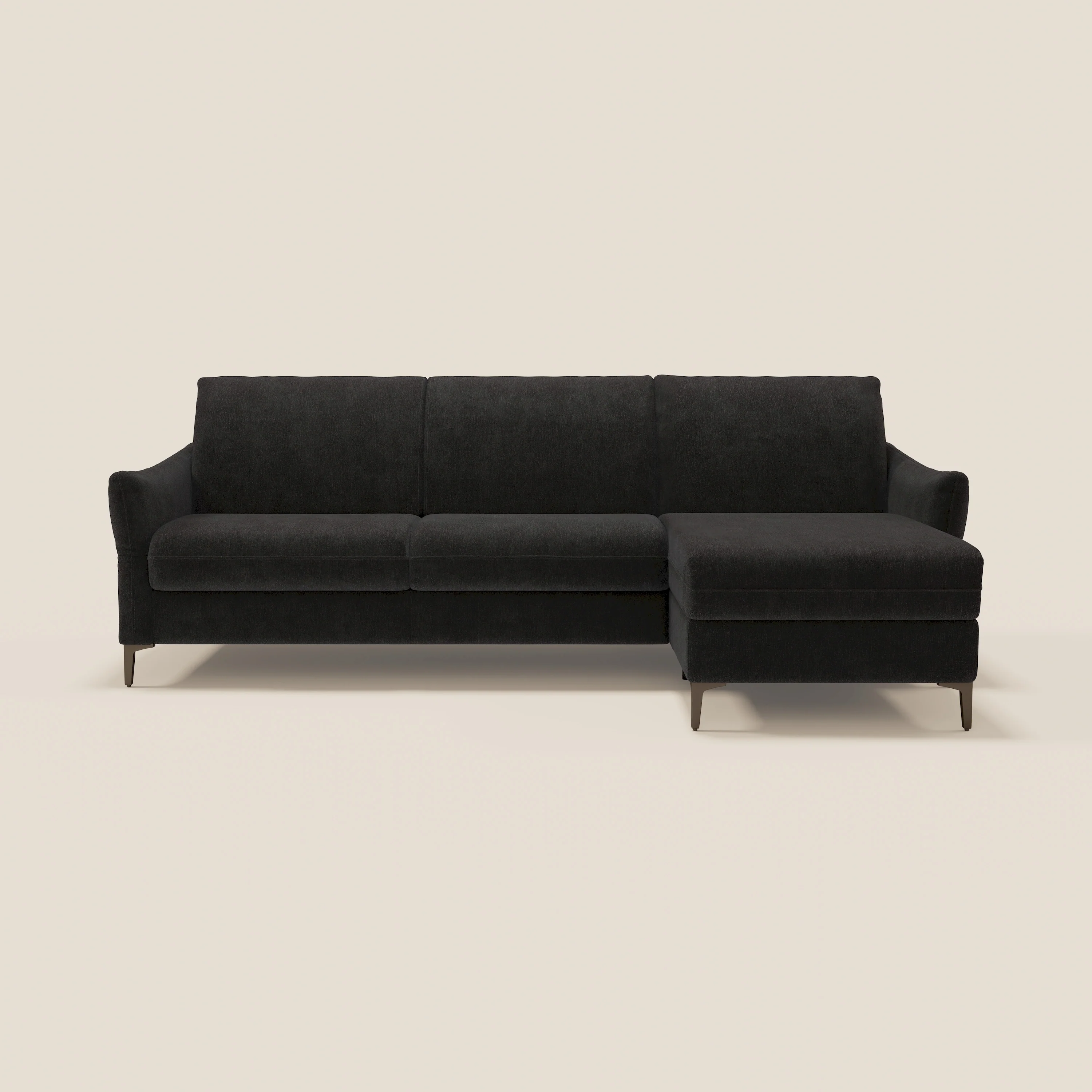 Dalia Canapé d'angle convertible avec matelas H18 cm et chaise longue coffre en tissu détachable T17 noir