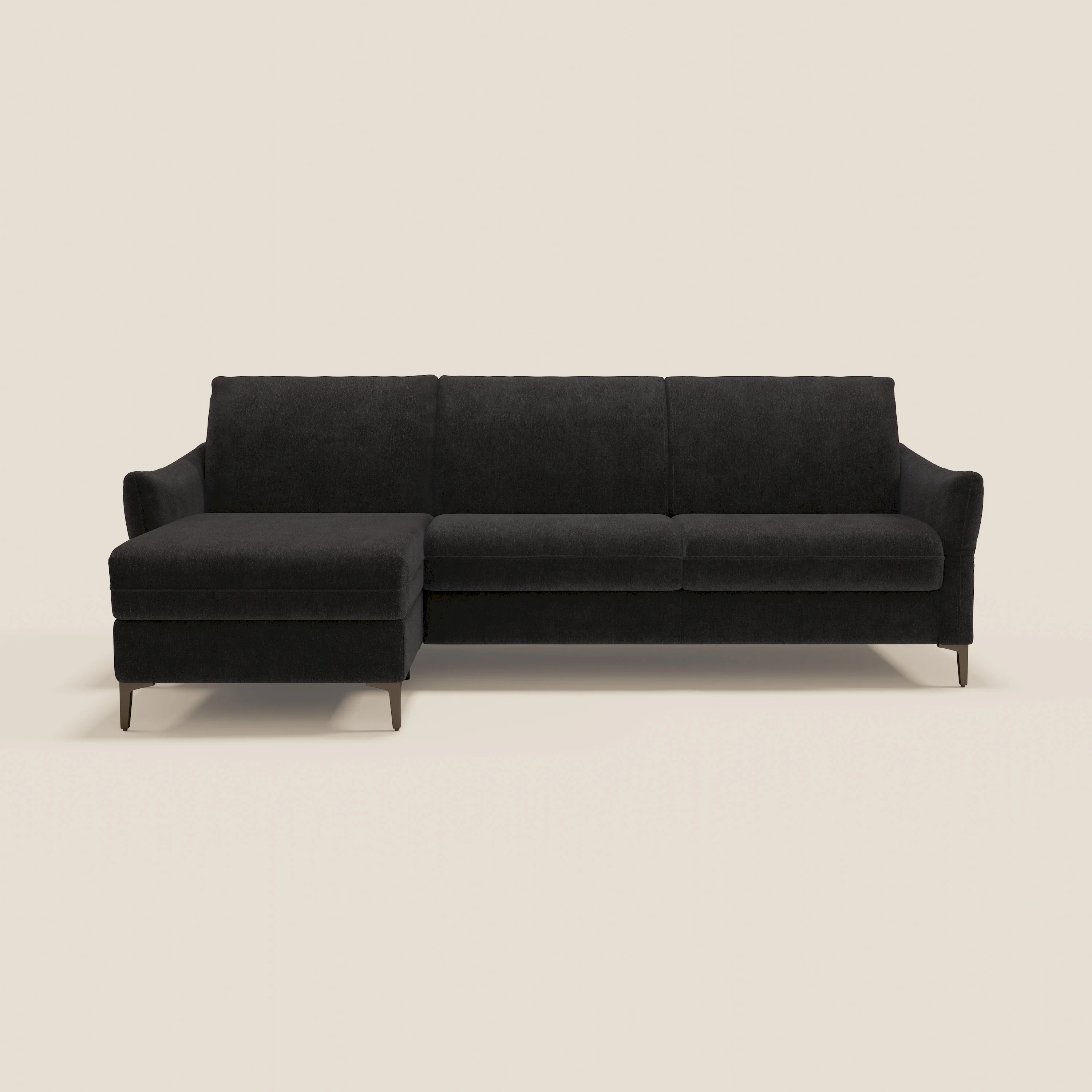 Dalia Canapé d'angle convertible avec matelas H18 cm et chaise longue coffre en tissu détachable T17 noir - Image 12