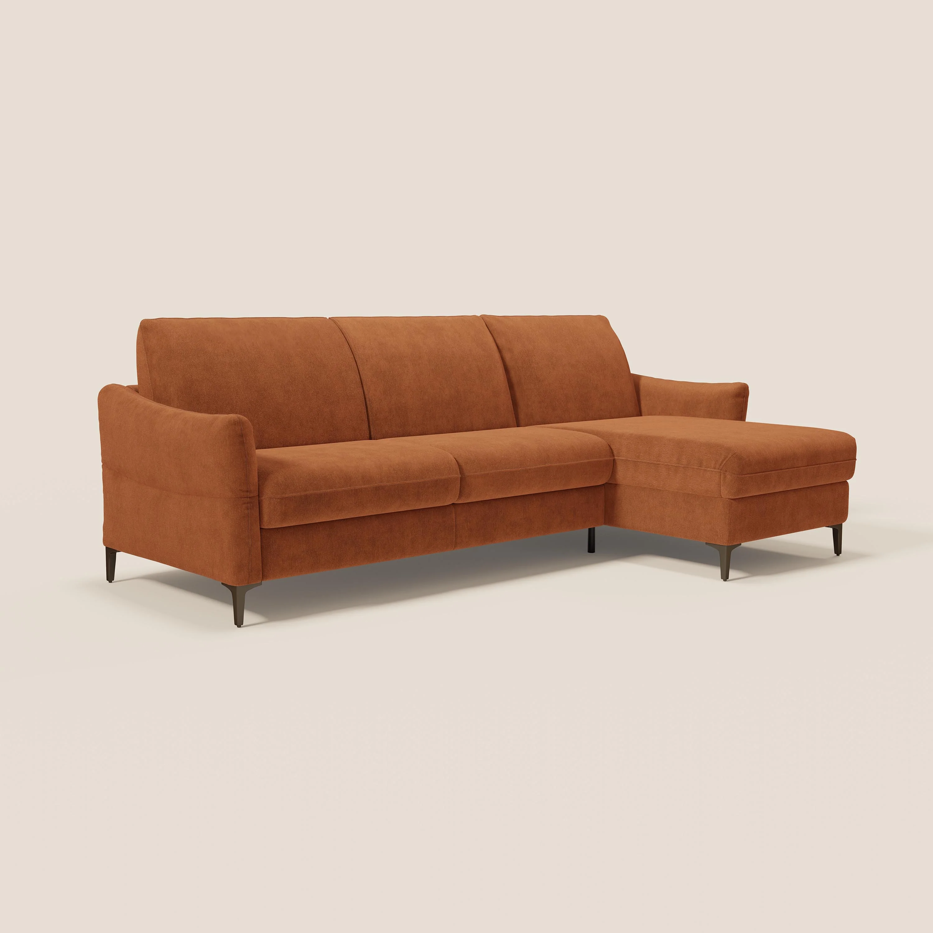 Dalia Canapé d'angle convertible avec matelas H18 cm et chaise longue coffre en tissu détachable T17 orange - Image 3
