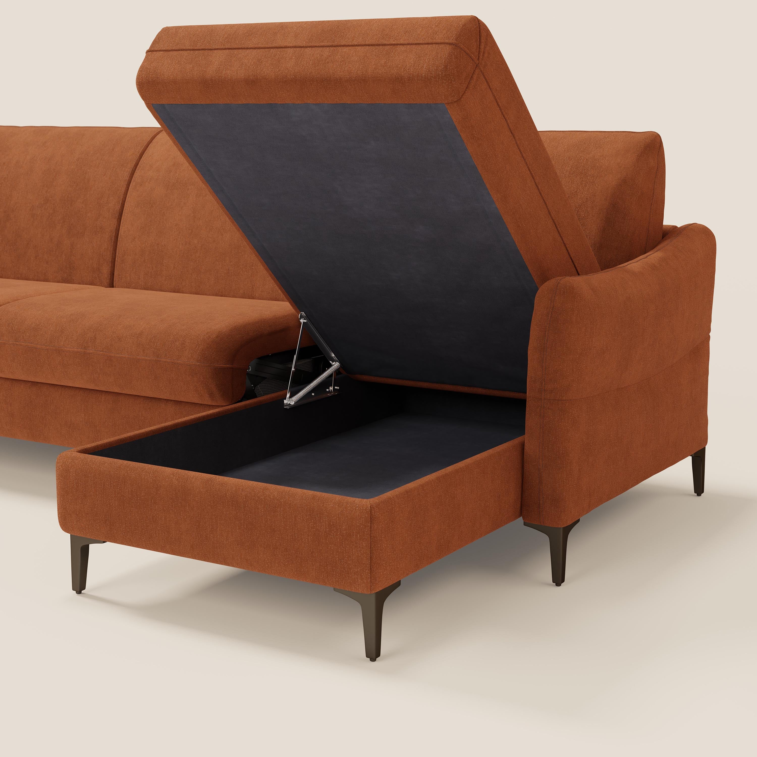 Dalia Canapé d'angle convertible avec matelas H18 cm et chaise longue coffre en tissu détachable T17 orange - Image 5