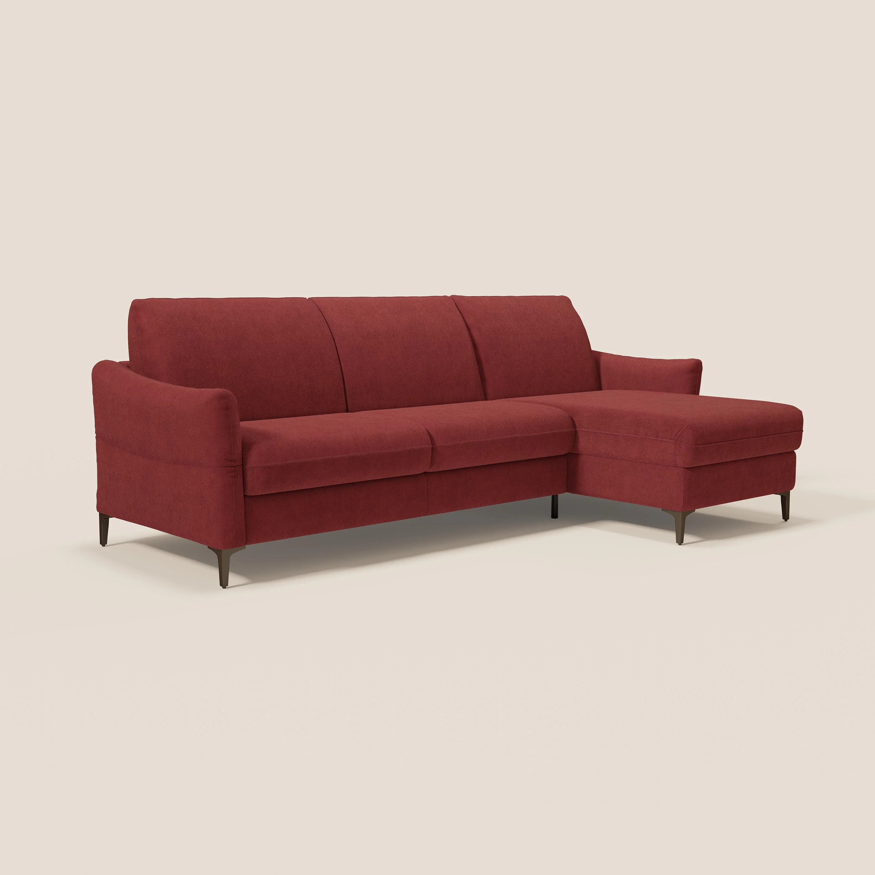 Dalia Canapé d'angle convertible avec matelas H18 cm et chaise longue coffre en tissu détachable T17 rouge - Image 3