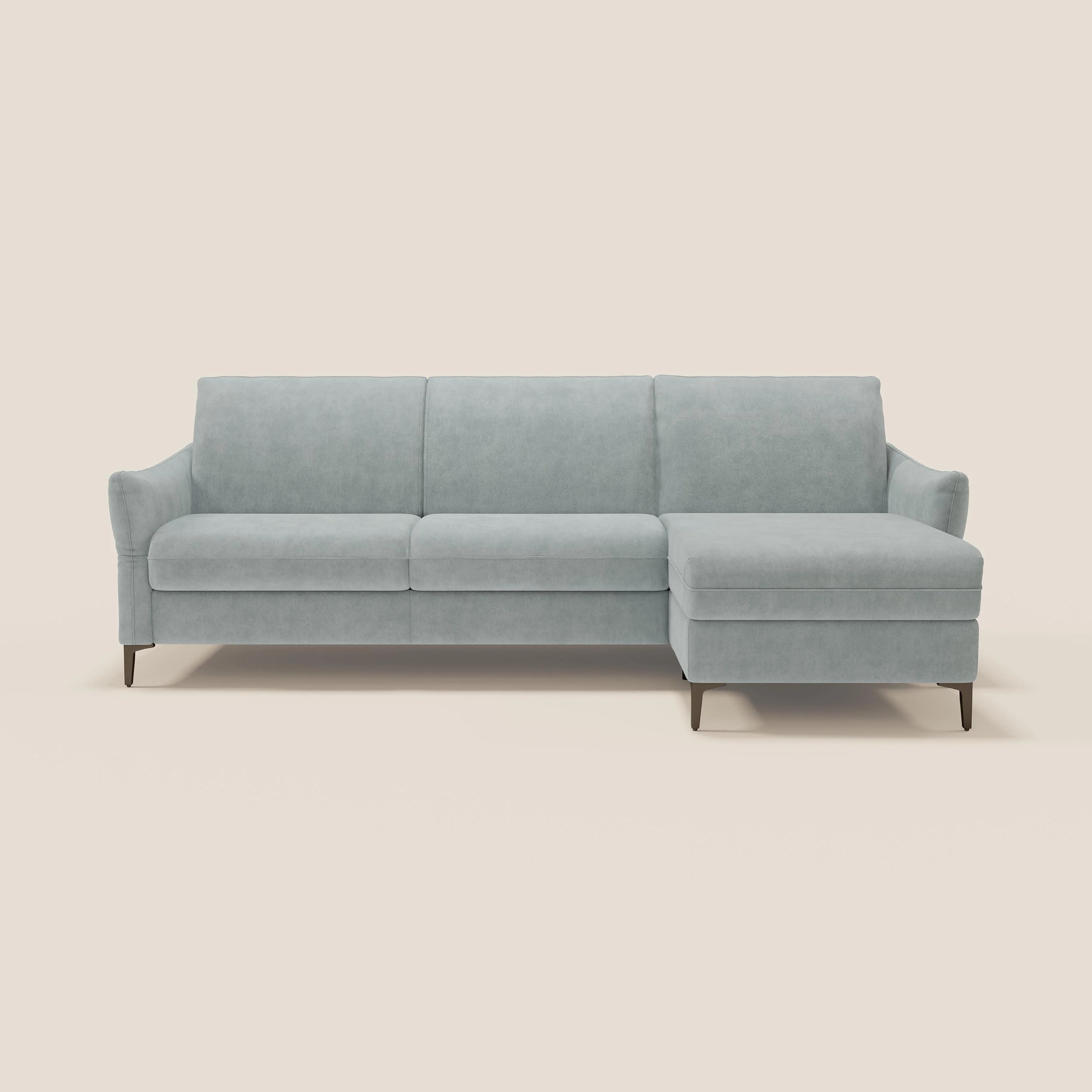 Dalia Canapé d'angle convertible avec matelas H18 cm et chaise longue coffre en tissu détachable T17 vert aquamarine