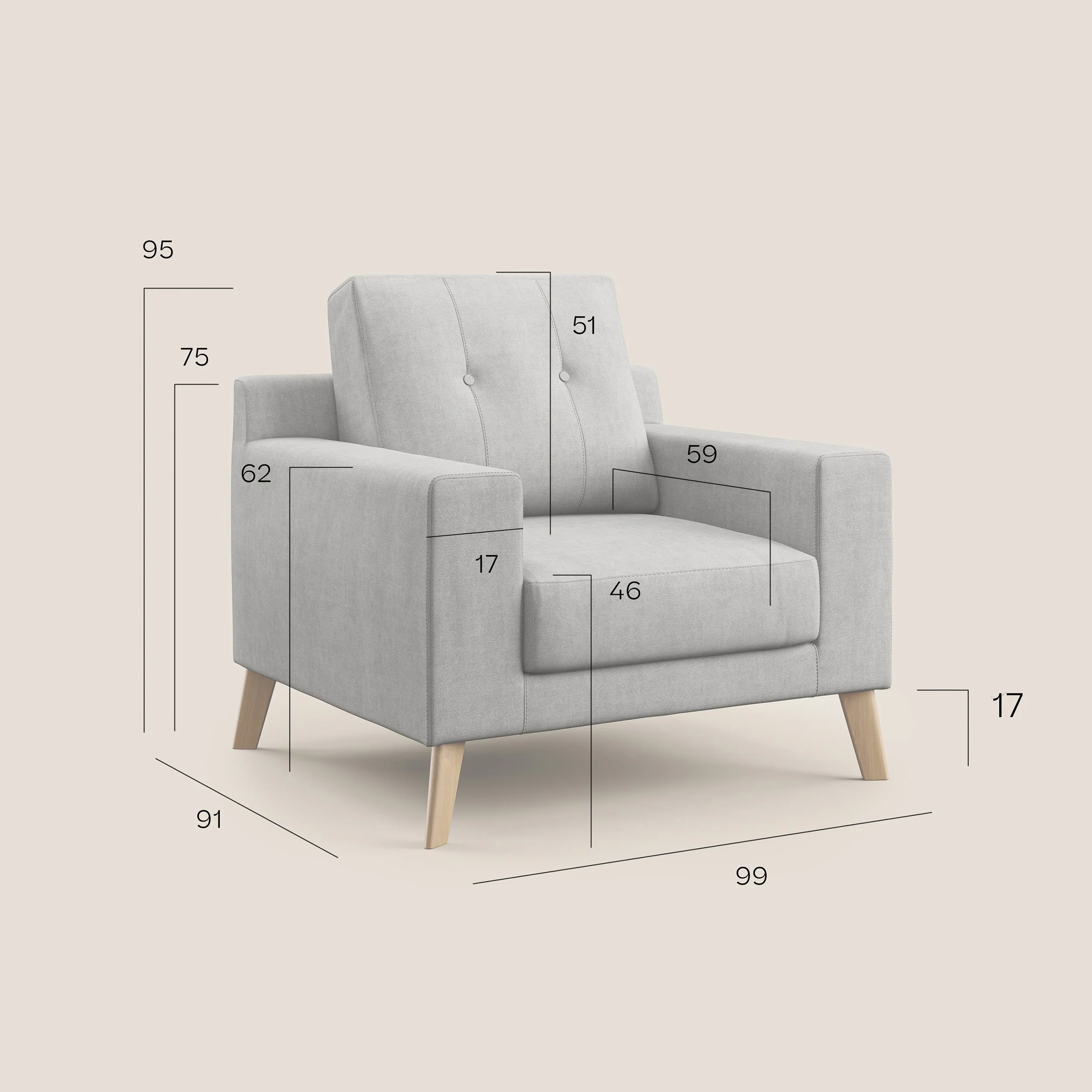 Danish Fauteuil en tissu doux imperméable T02 crème - Image 10