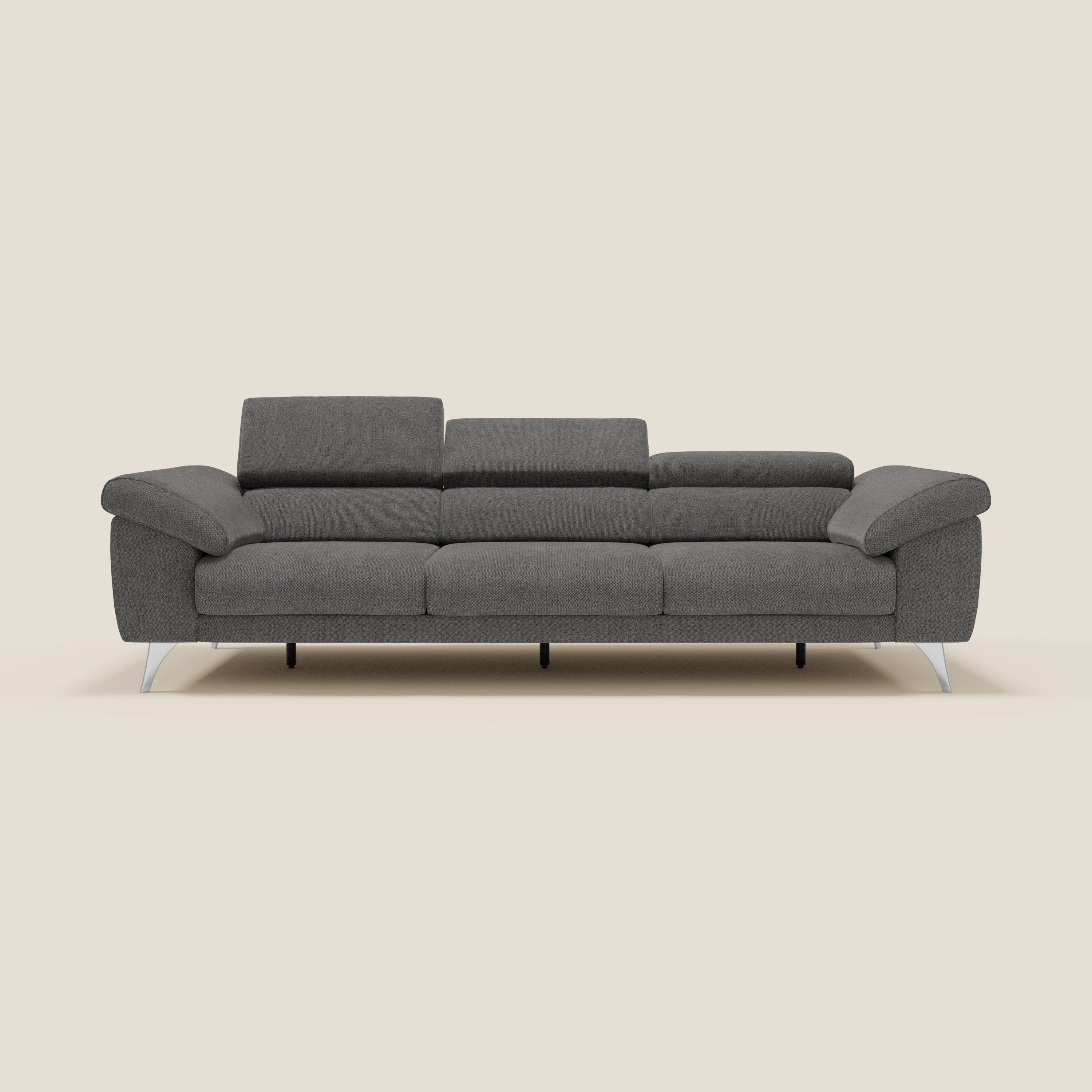 Donatello Canapé avec 3 assises extensibles accoudoirs avec coffre et têtières inclinables en tissu détachable T23 anthracite
