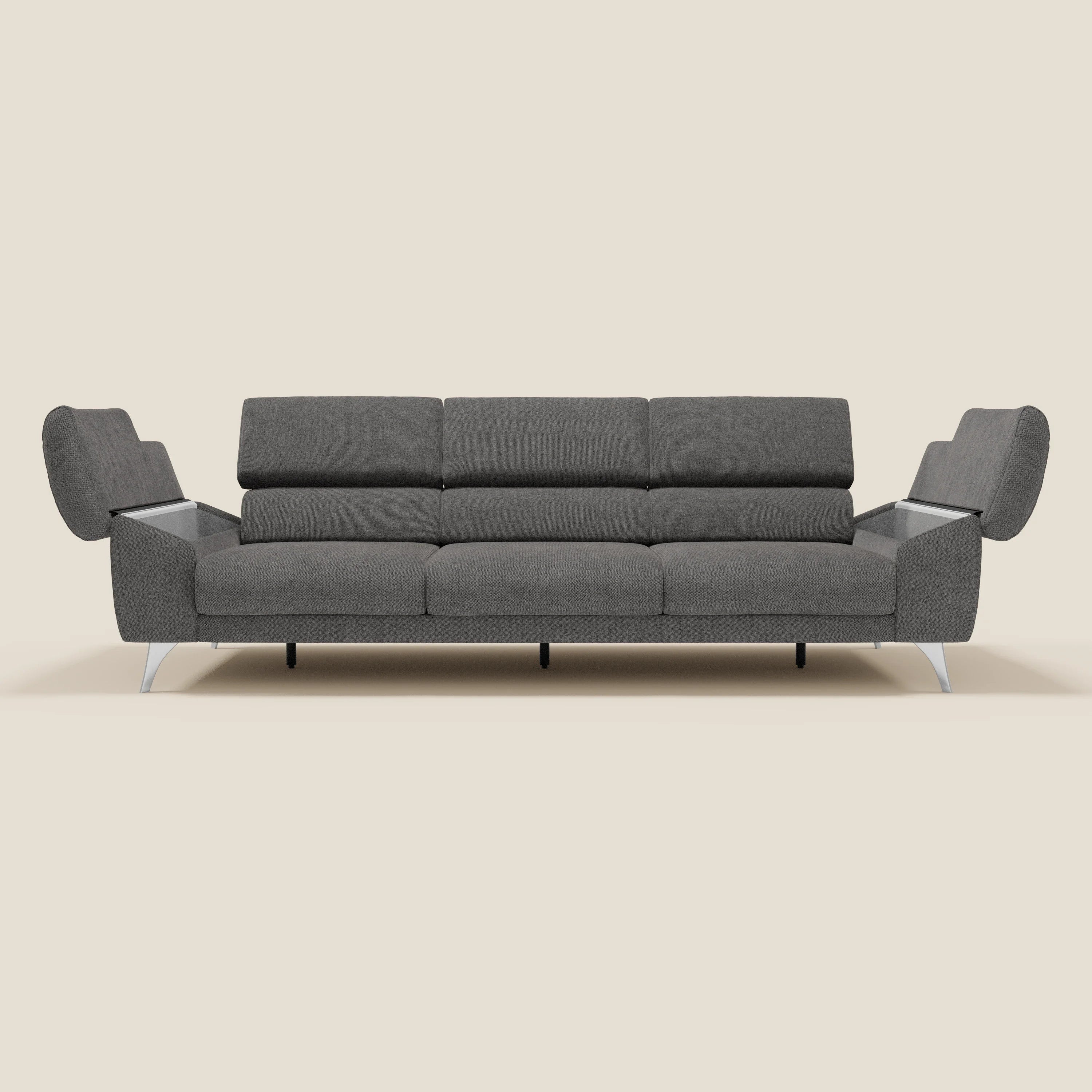 Donatello Canapé avec 3 assises extensibles accoudoirs avec coffre et têtières inclinables en tissu détachable T23 anthracite - Image 10